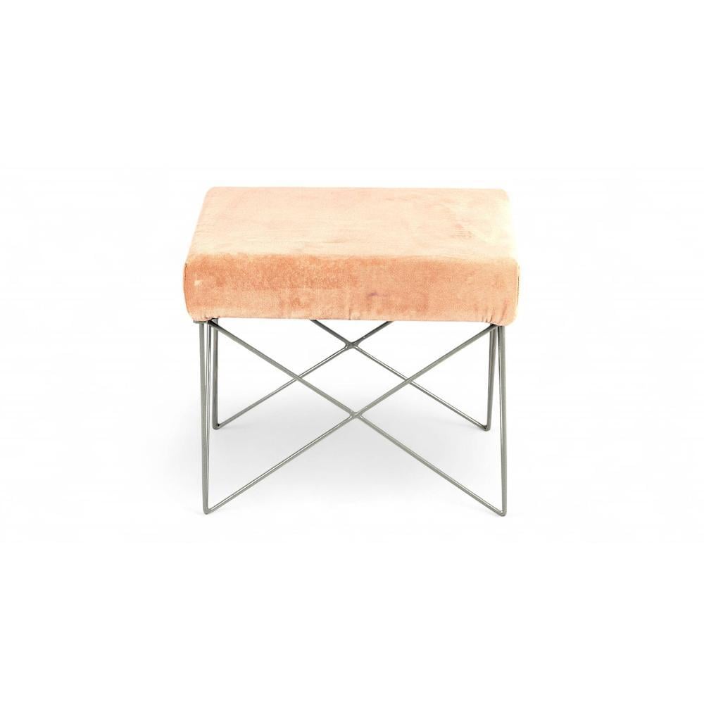 Asansol Sheesham Wood Accent Square Set of 2 Stools     in Melon Pink Cotton Velvet Upholstery
