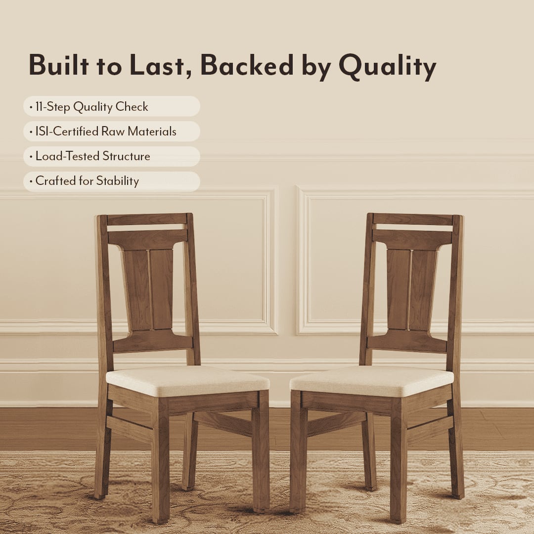 Tessa Solid Wood Dining Chair In Sienna Teak Finish With Wheat Brown Colour Fabric