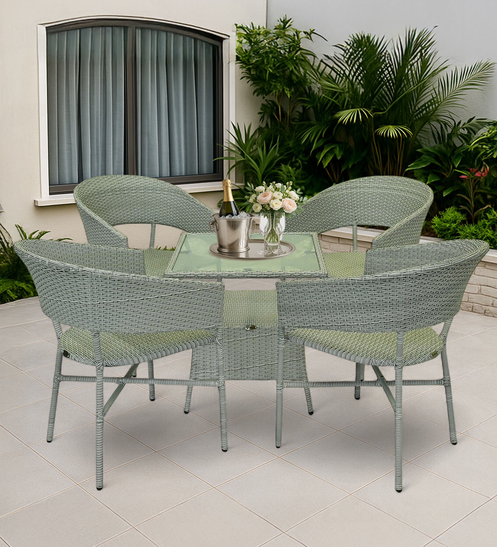 Geelong Wicker Table And Chair Set White And Black Finish