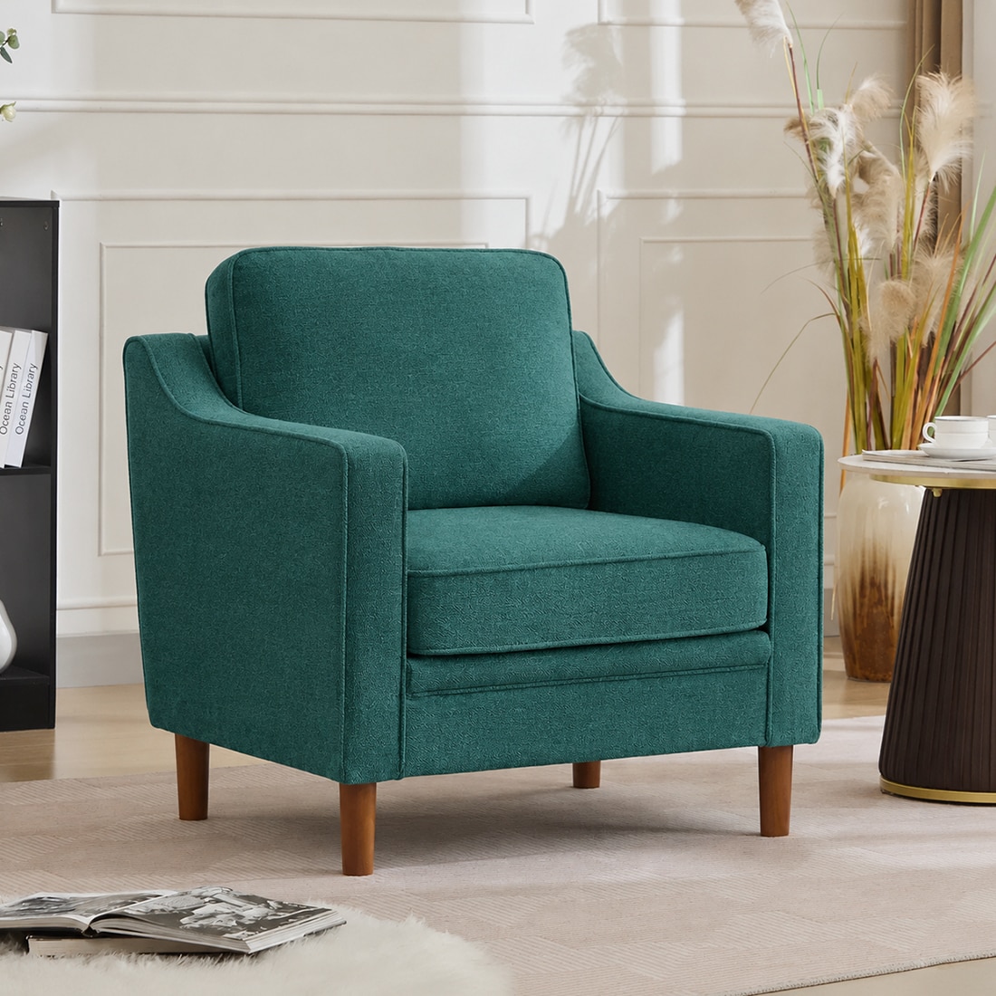 Menta Boucle Fabric Lounge Chair in Green Colour - KURSIWALLAH