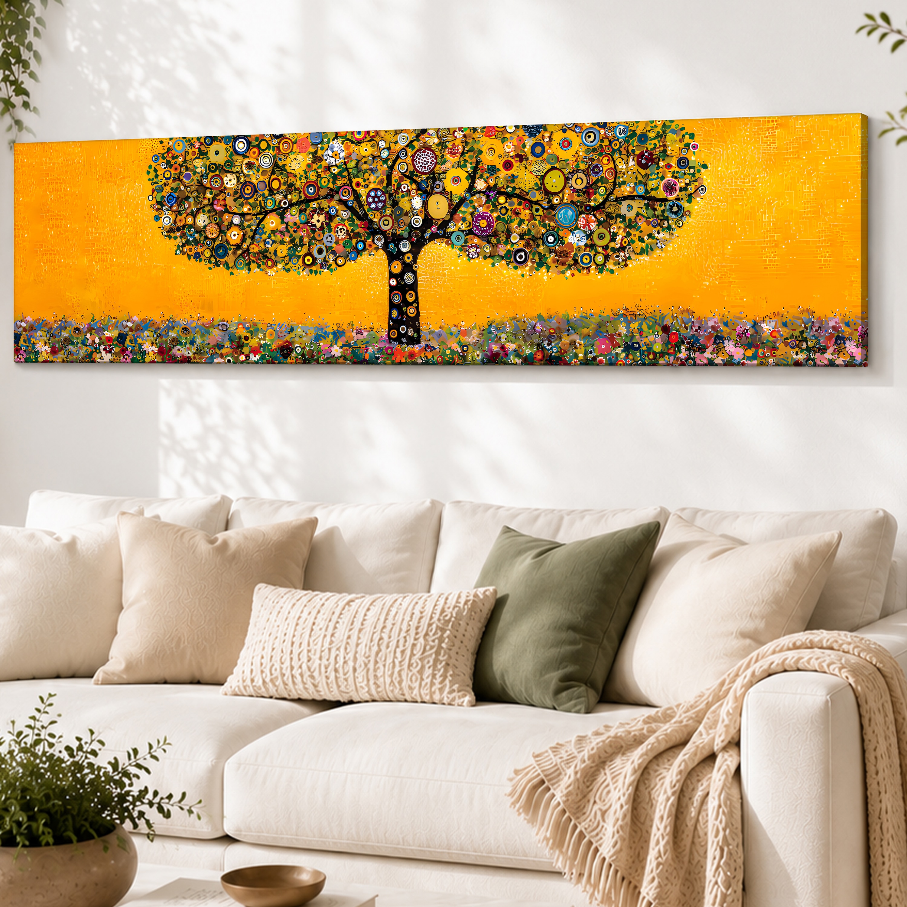 Abstract Botanical Tree Wildflower Canvas Wall Art 12 x 46 Inch - Art Street