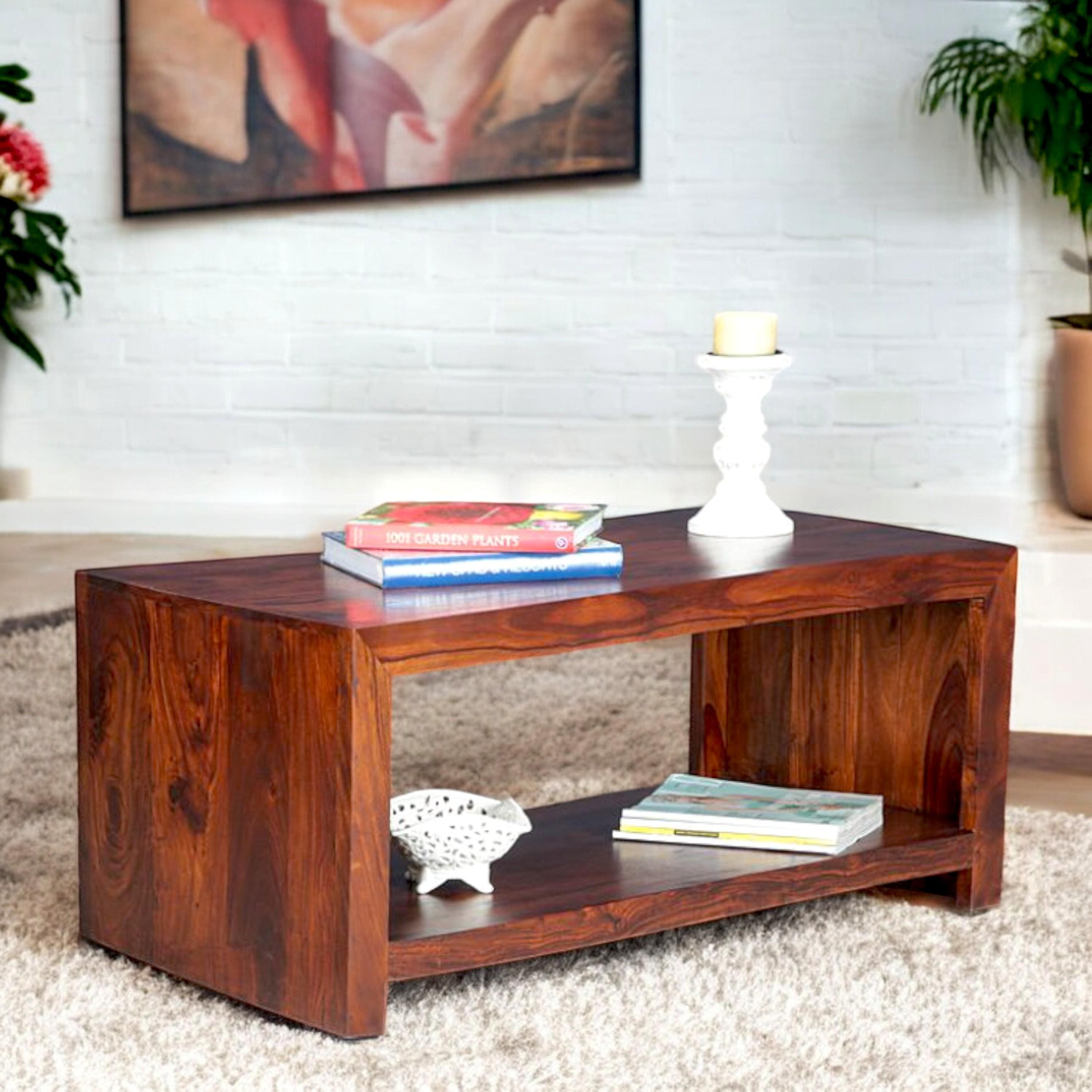 Kassel Sheesham Wood Contemporary Rectangle Coffee Table In Honey Oak Finish