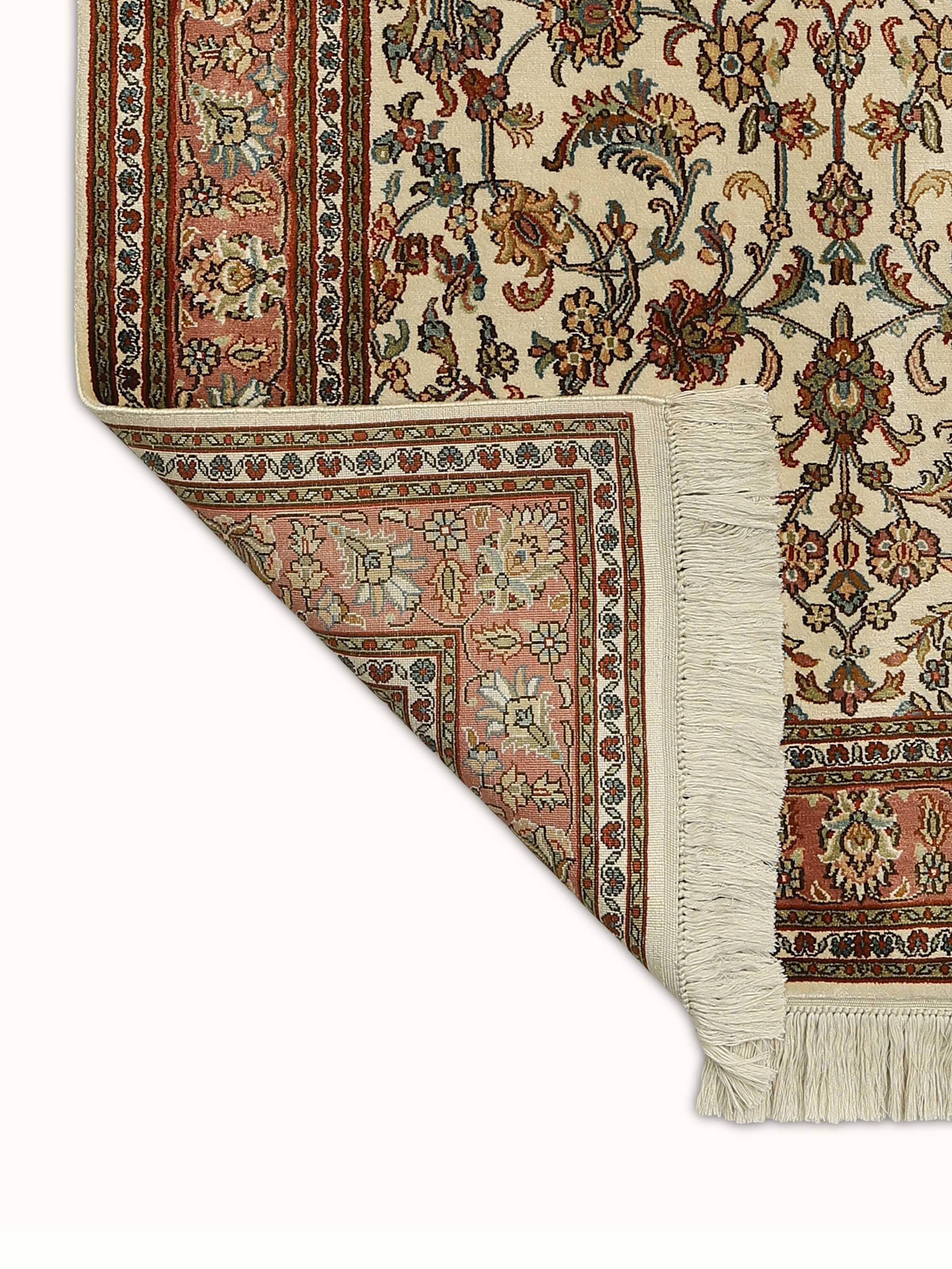 Traditional Persian Ivory Tabriz Kashmir Silk Hand-knotted Rug