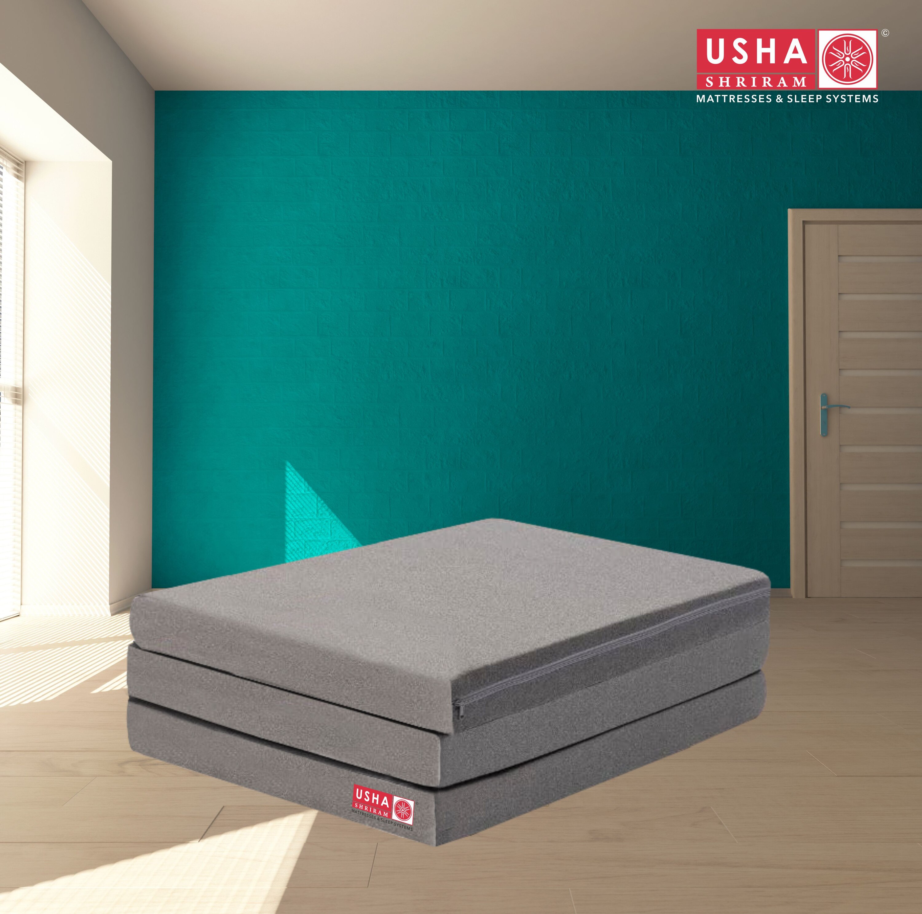 Usha Shriram Tri-Fold Portable & Foldable Single Size Mattress with Herb Fresh Tech (Mattress Thickness: 4 Inches, Mattress Dimensions: 72 x 36 in)