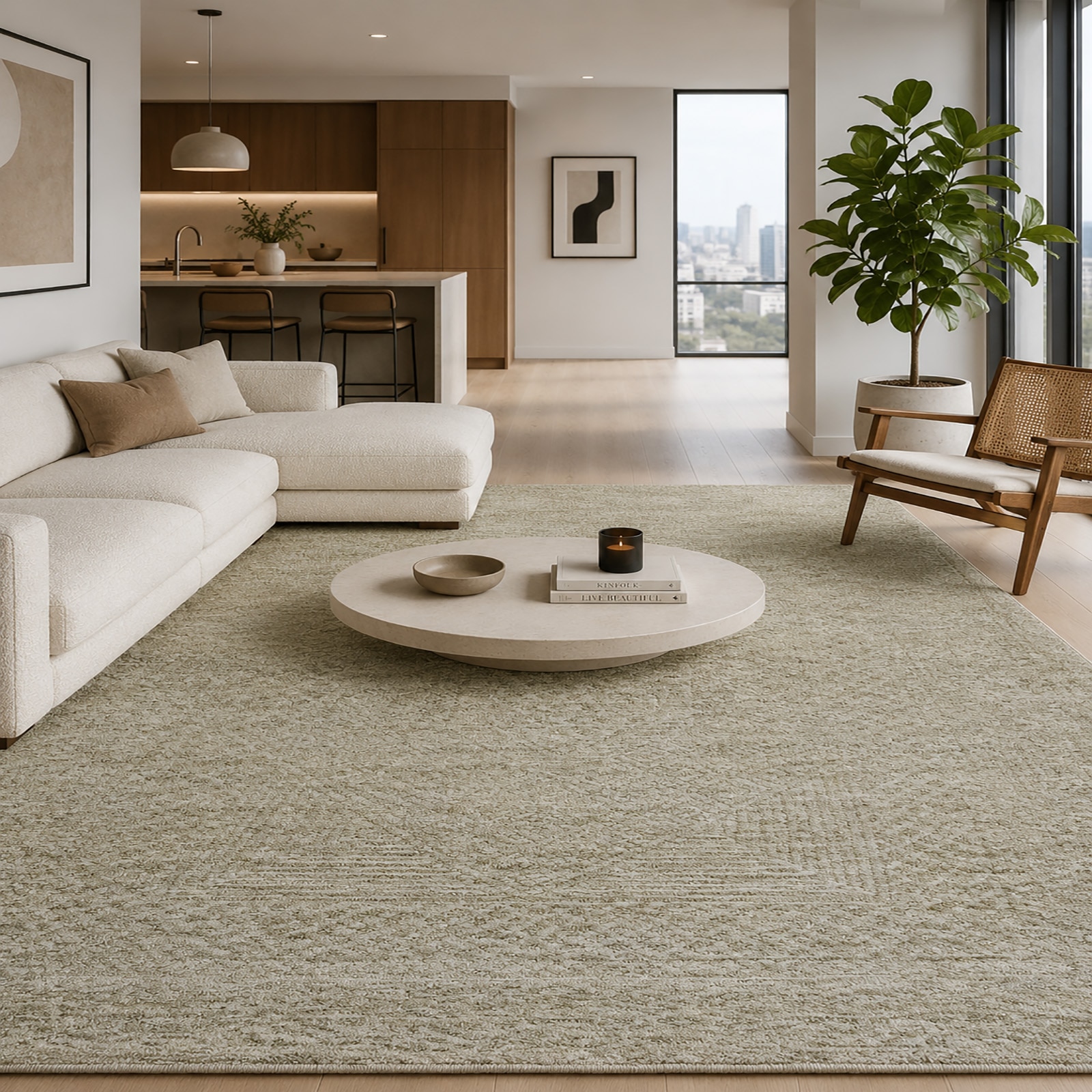 Vintage Geometric Area Rug Sage Green Tufted 59 x 92 - The Woven Legacy