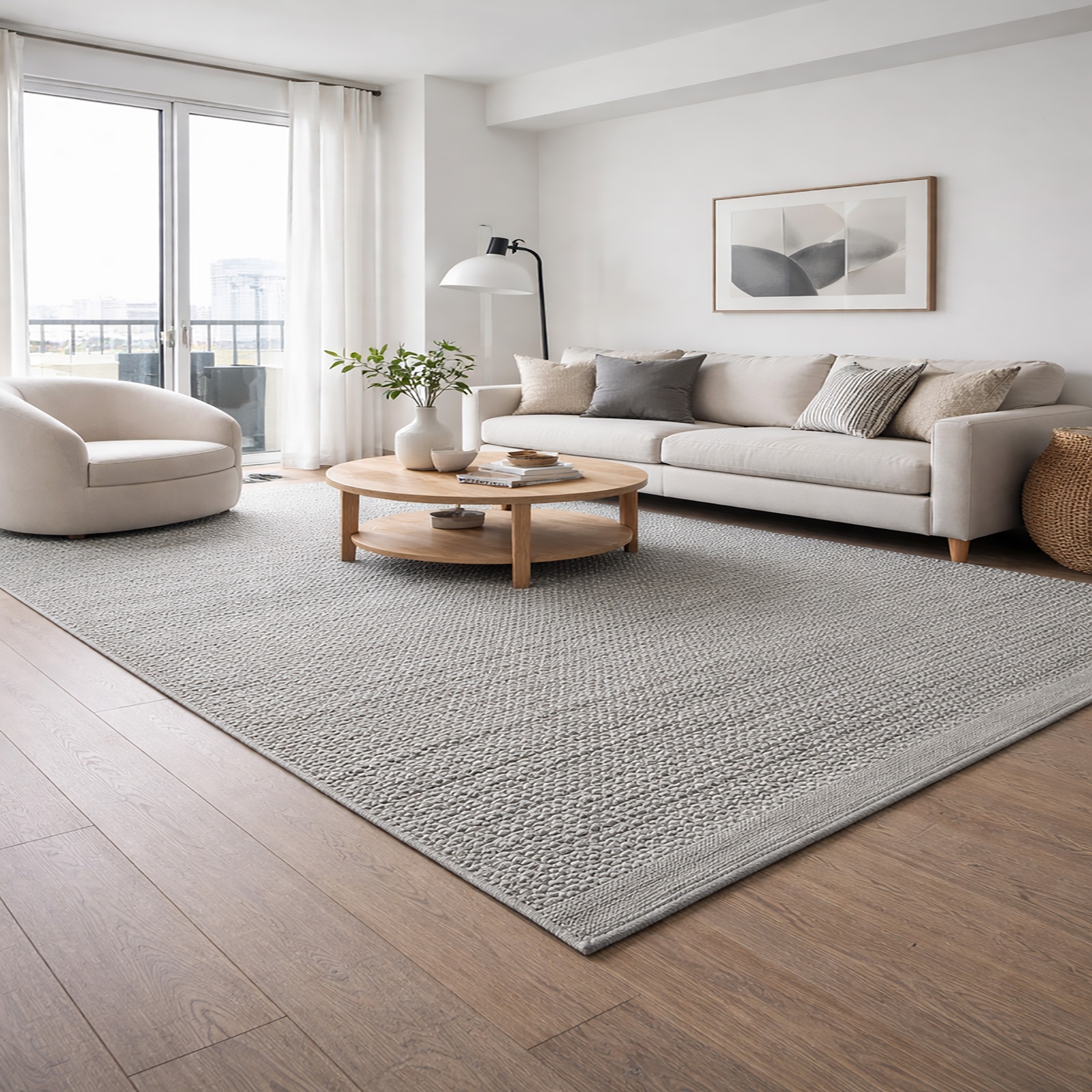 Mist Wool Rectangle Carpets Hand Knotted in Lt. Grey Colour