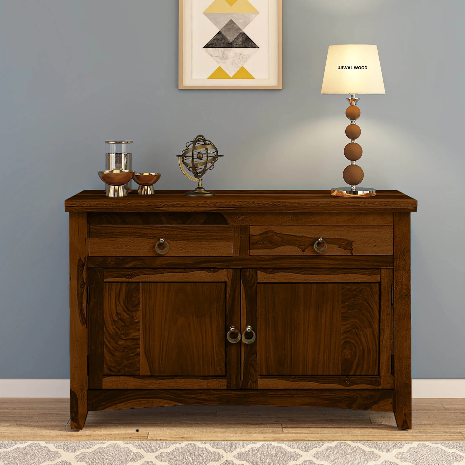Sheesham Wood Sideboard In Scratch Resistant Provincial Teak Finish - Ujjwal Wood