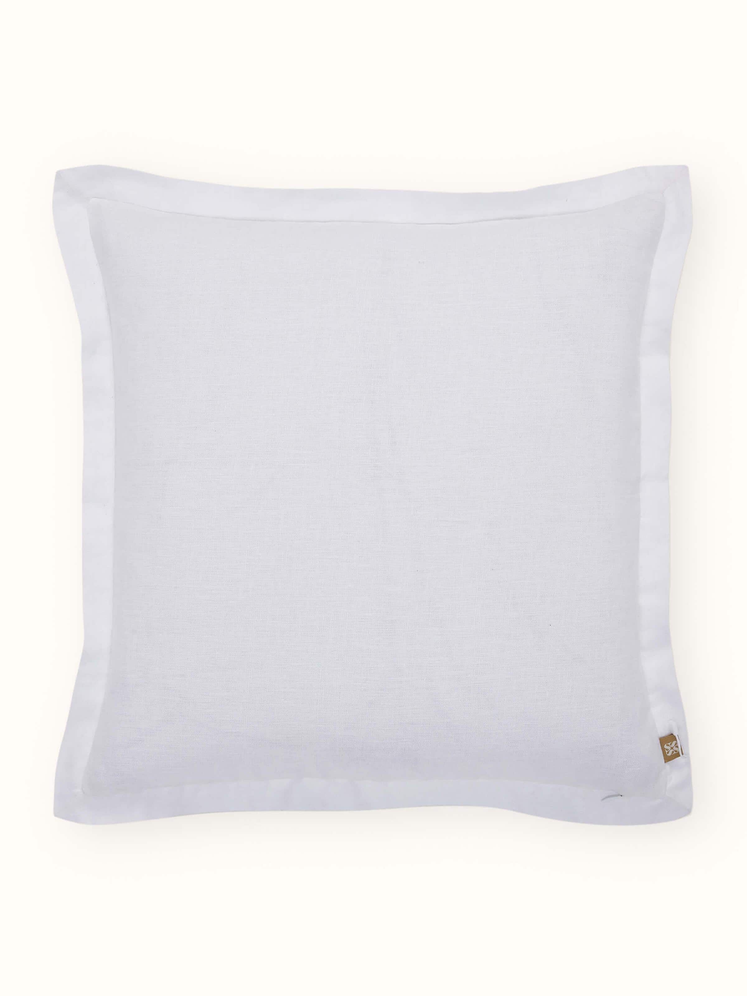 Razza Ivory Buti Linen Kashmir Chain Stitch Hand Embroidery Cushion Cover