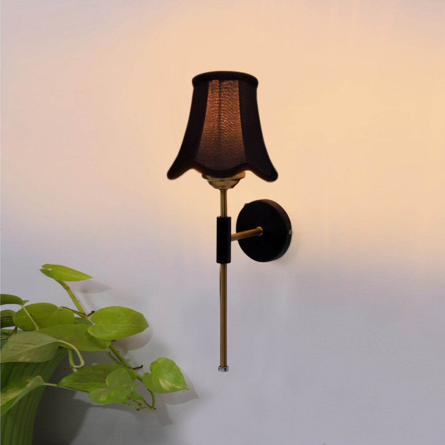 Devansh Metal Wall Mounted Lamp With Black Cotton Shade