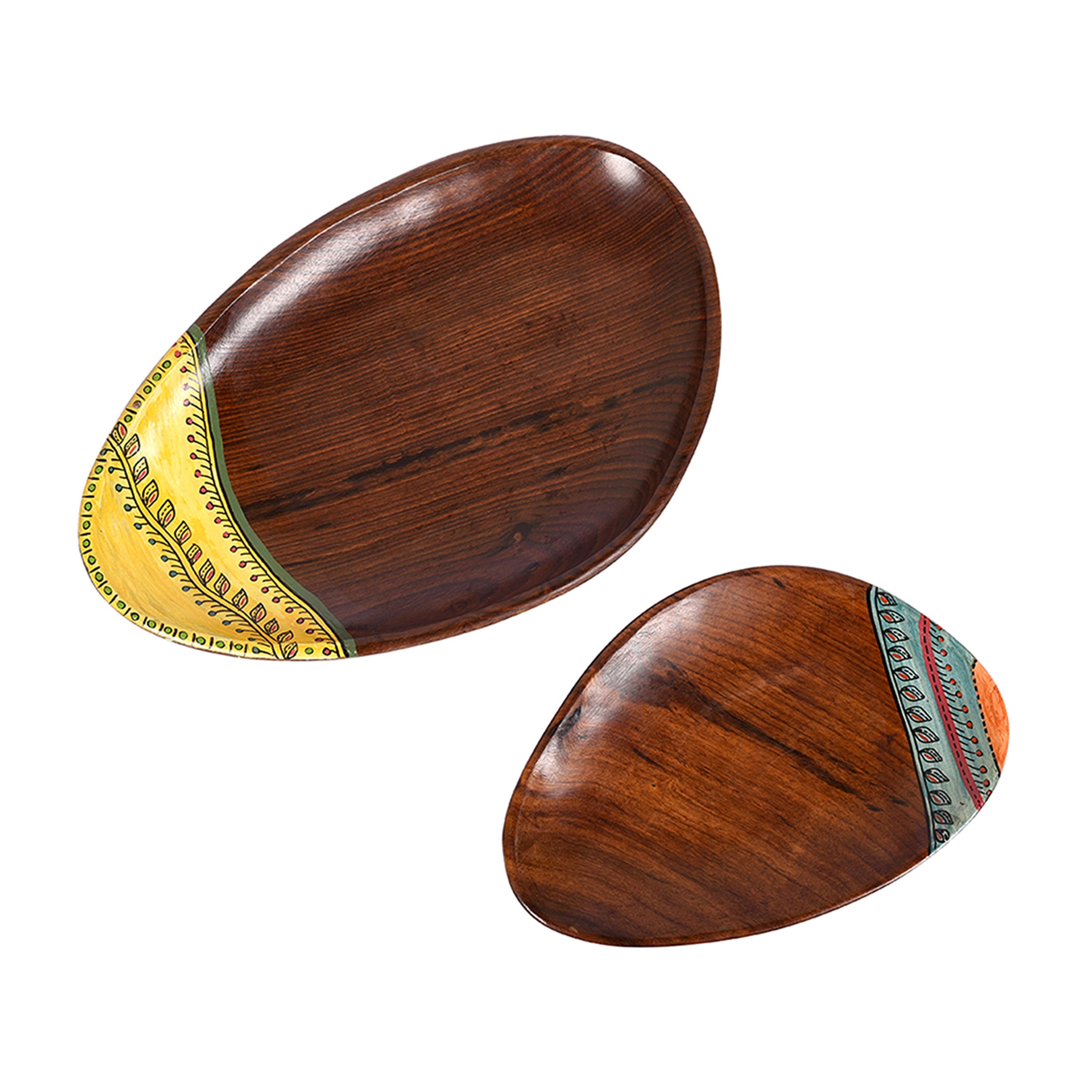 Trays in Oval Shape with Tribal Motifs Handcrafted in RoseWood (11x7")