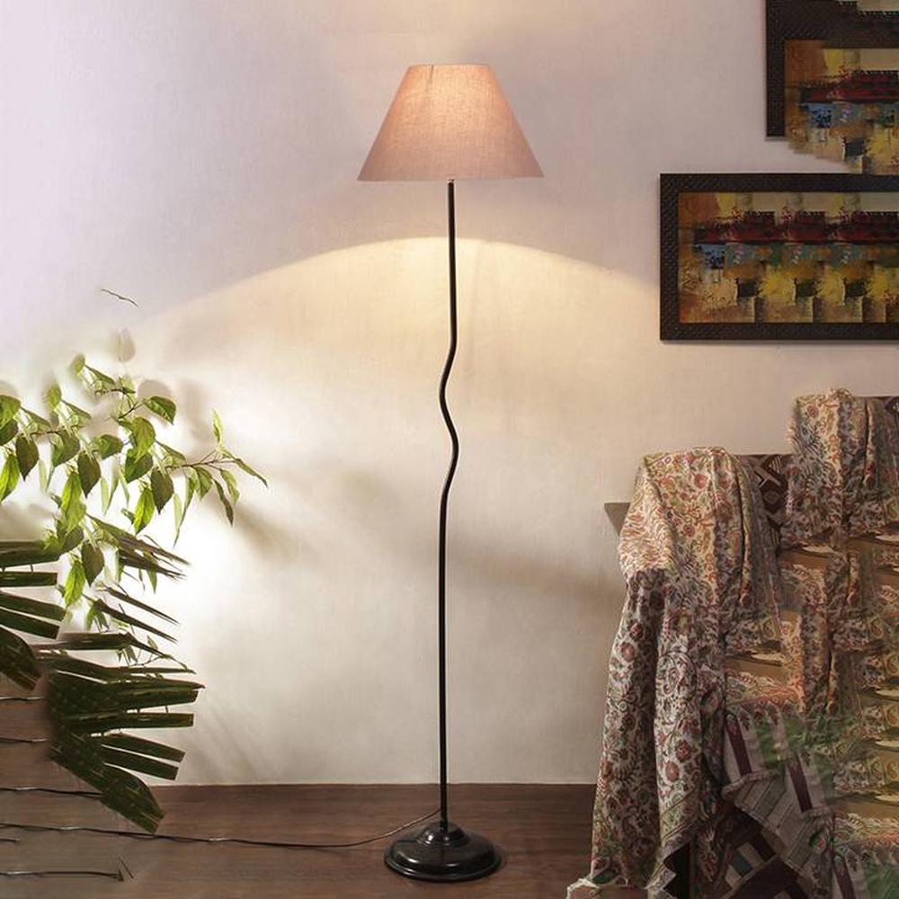Rosie Grey Cotton shade with Iron floor lamp