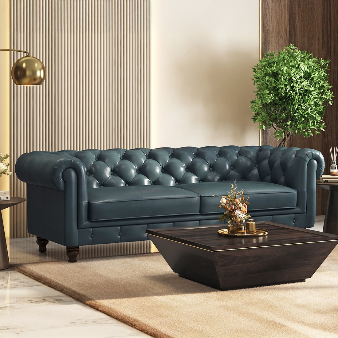 Winchester 3 Seater Luxury Italian Leather Sofa In Aegean Sea