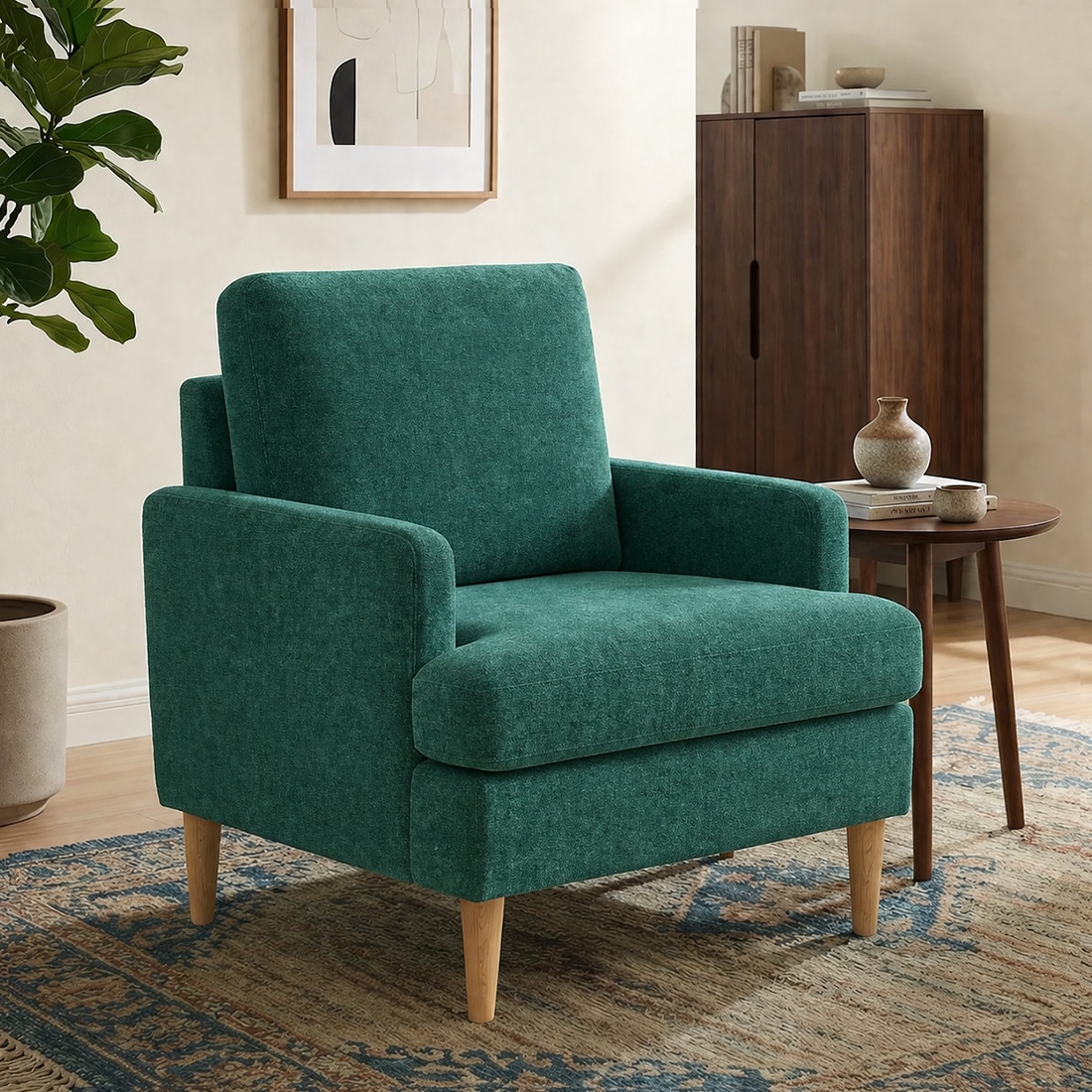 Oliver Boucle Fabric Lounge Chair in Green Colour - KURSIWALLAH