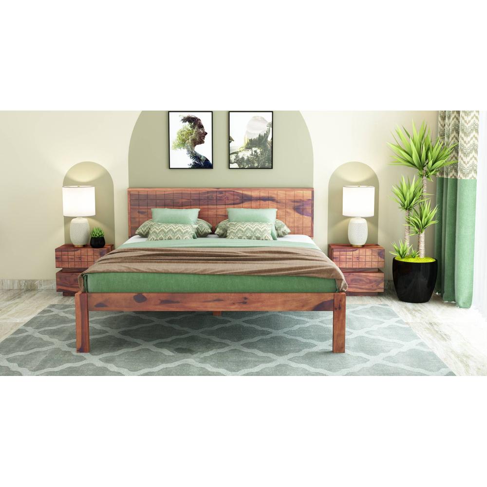 Esra Sheesham Wood Queen Size Bed Non Storage Provincial Teak Finish (60 x 78 inches)