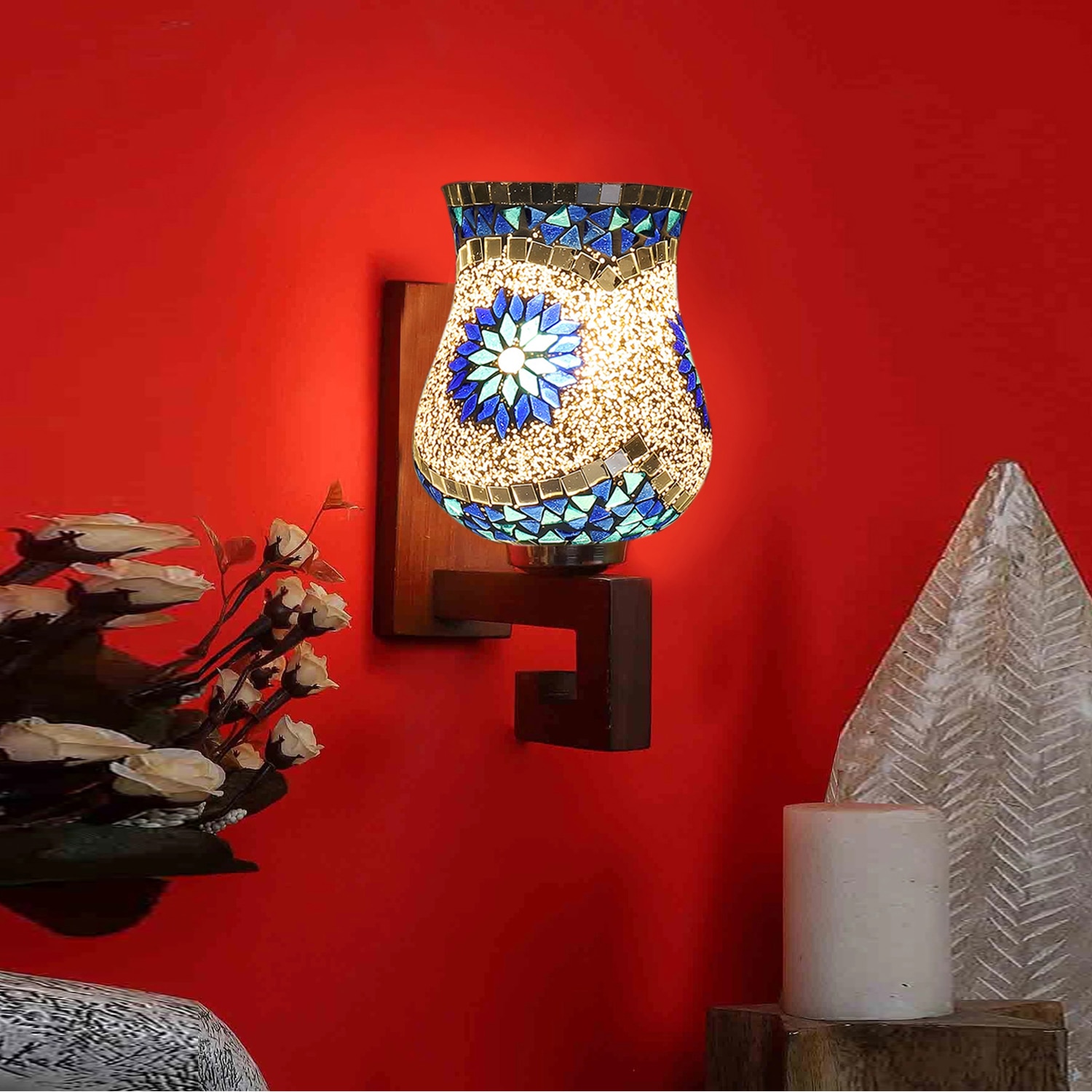 Devansh Solid Wood Electric Wall Light in Multi Colour with Multi Shade Count of 1 Light - Devansh