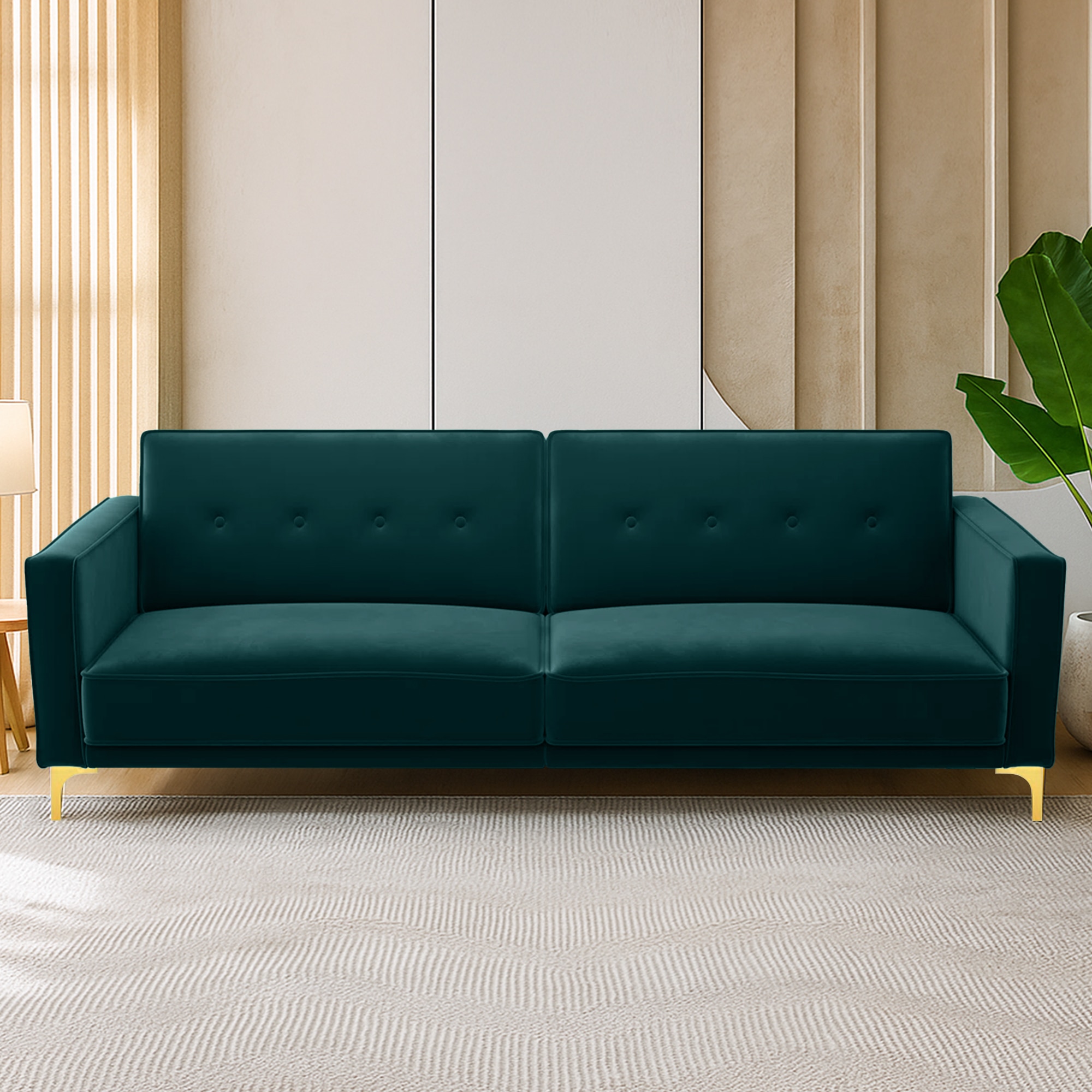 Calisa 3 Seater Velvet Sofa Cum Bed in Teal Blue colour