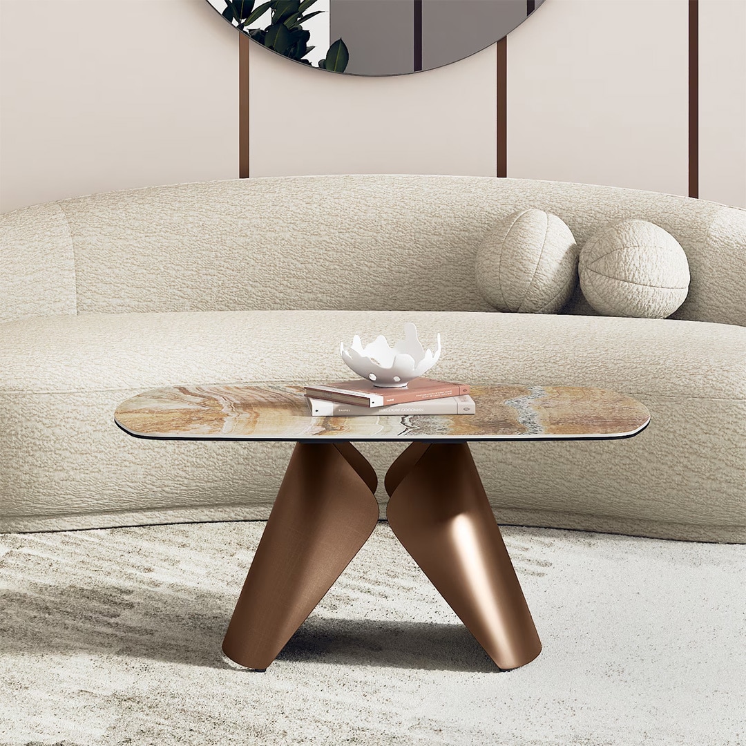 Aeris Oval Metal Coffee Table in Jupiter Spanish Ceramic Finish