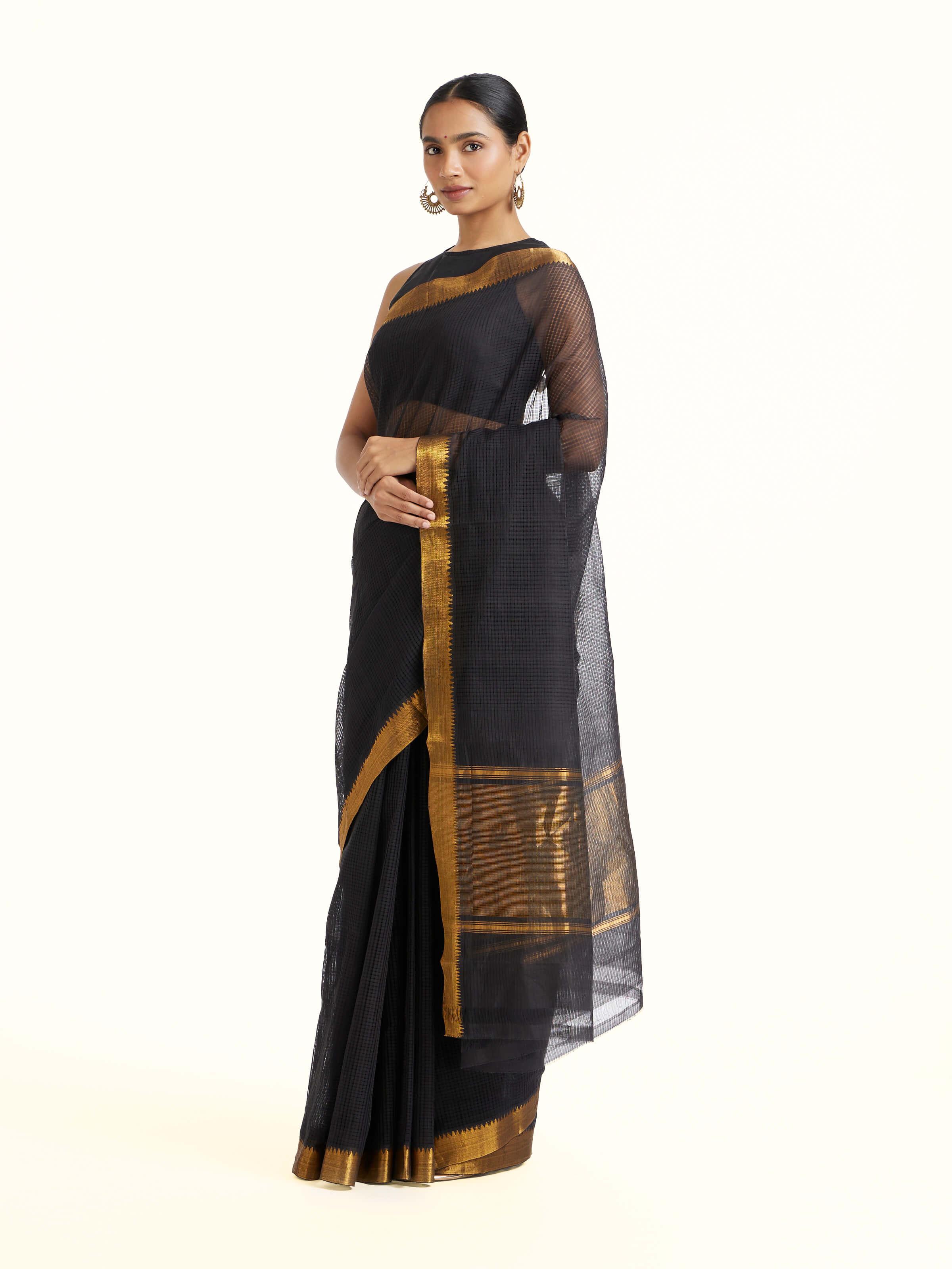 Black Cotton Blend Mangalgiri Saree