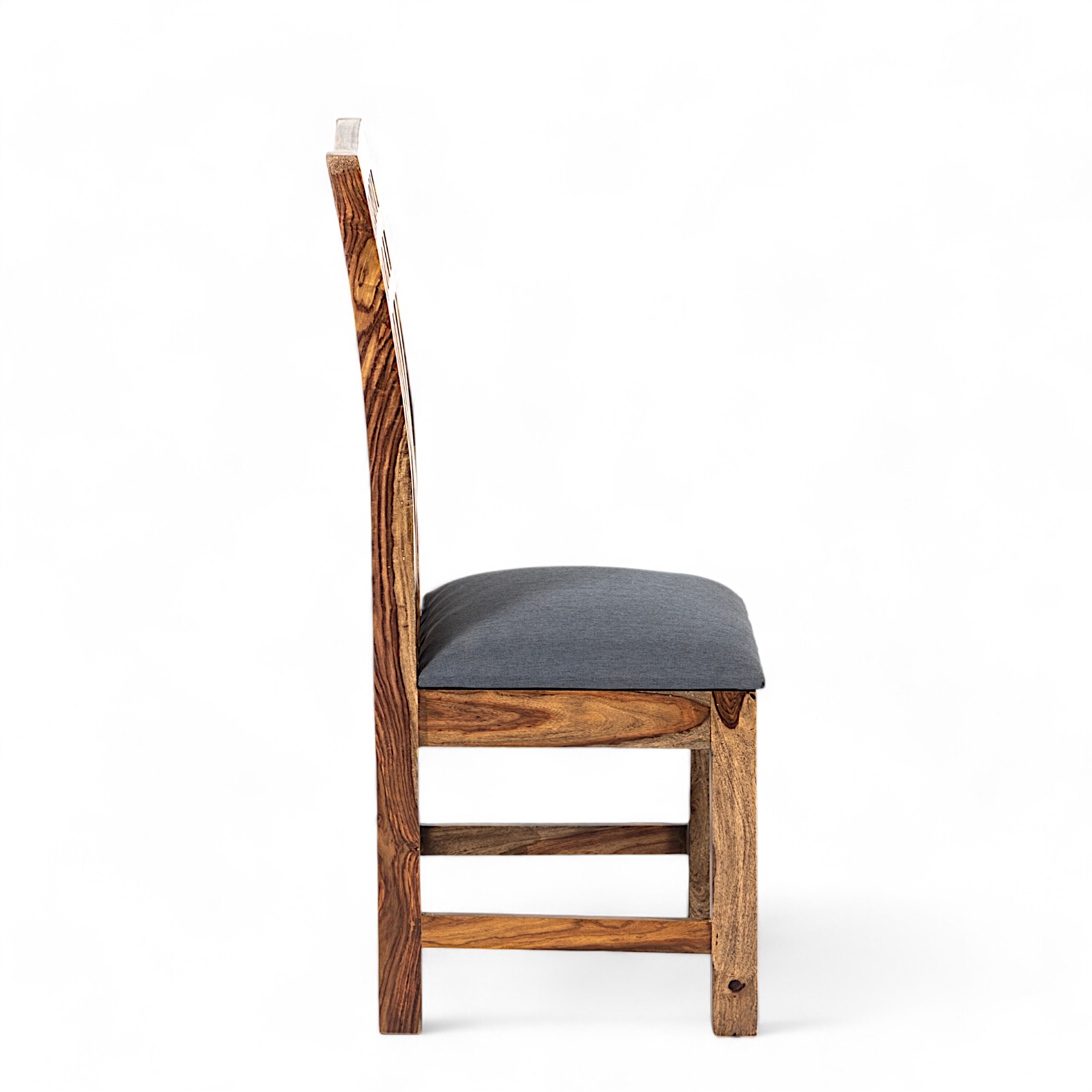 Columbus wood Set of 2 Dining Chairs in Anchor Grey Fabric Cushioning with TEAK FINISH