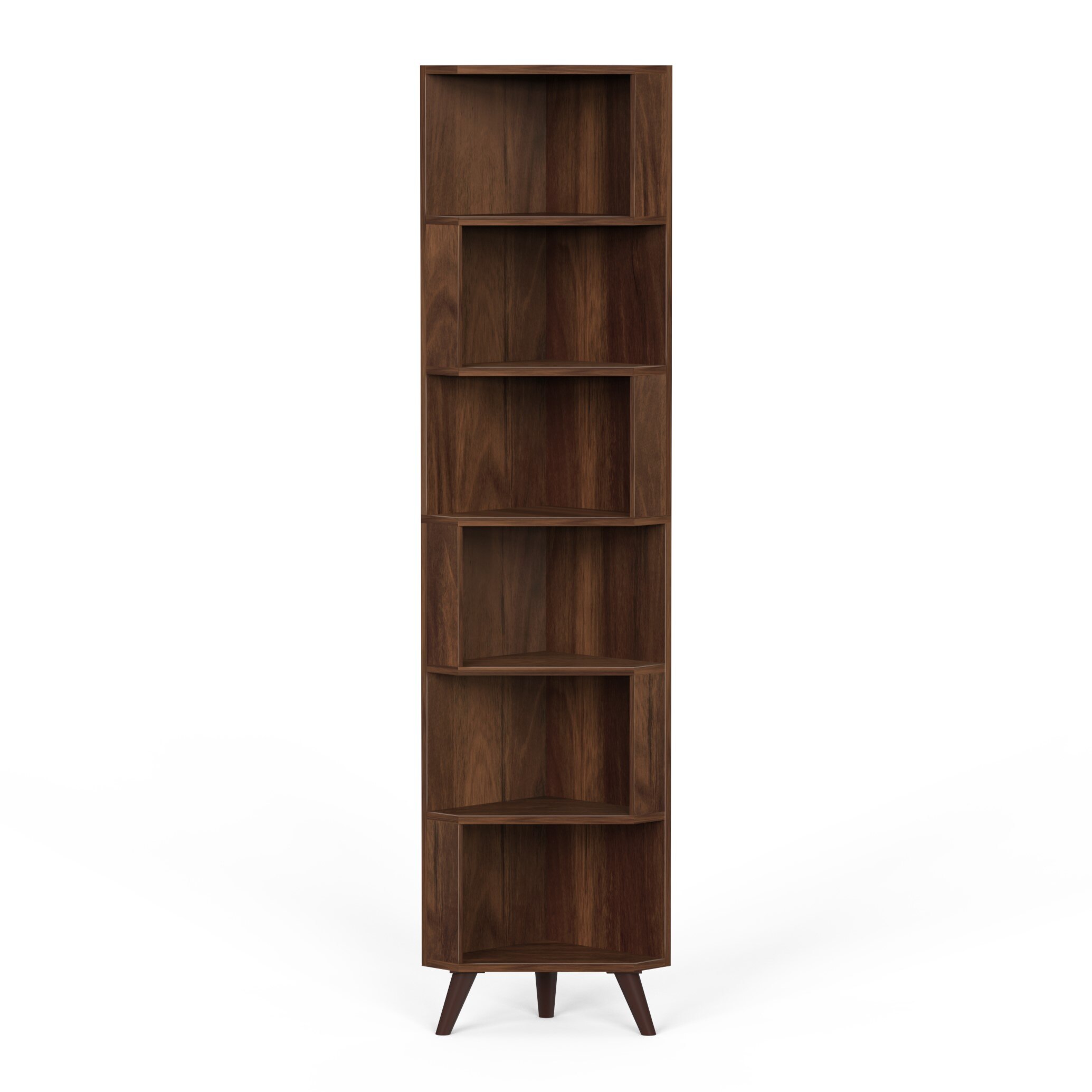 BLUEWUD Veluno Corner Shelf Bookshelf Cabinet Book Rack Organizer with Shelves for Storage D�cor Display Cabinet Floor Standing for Living Room Home Library (Brown Maple)