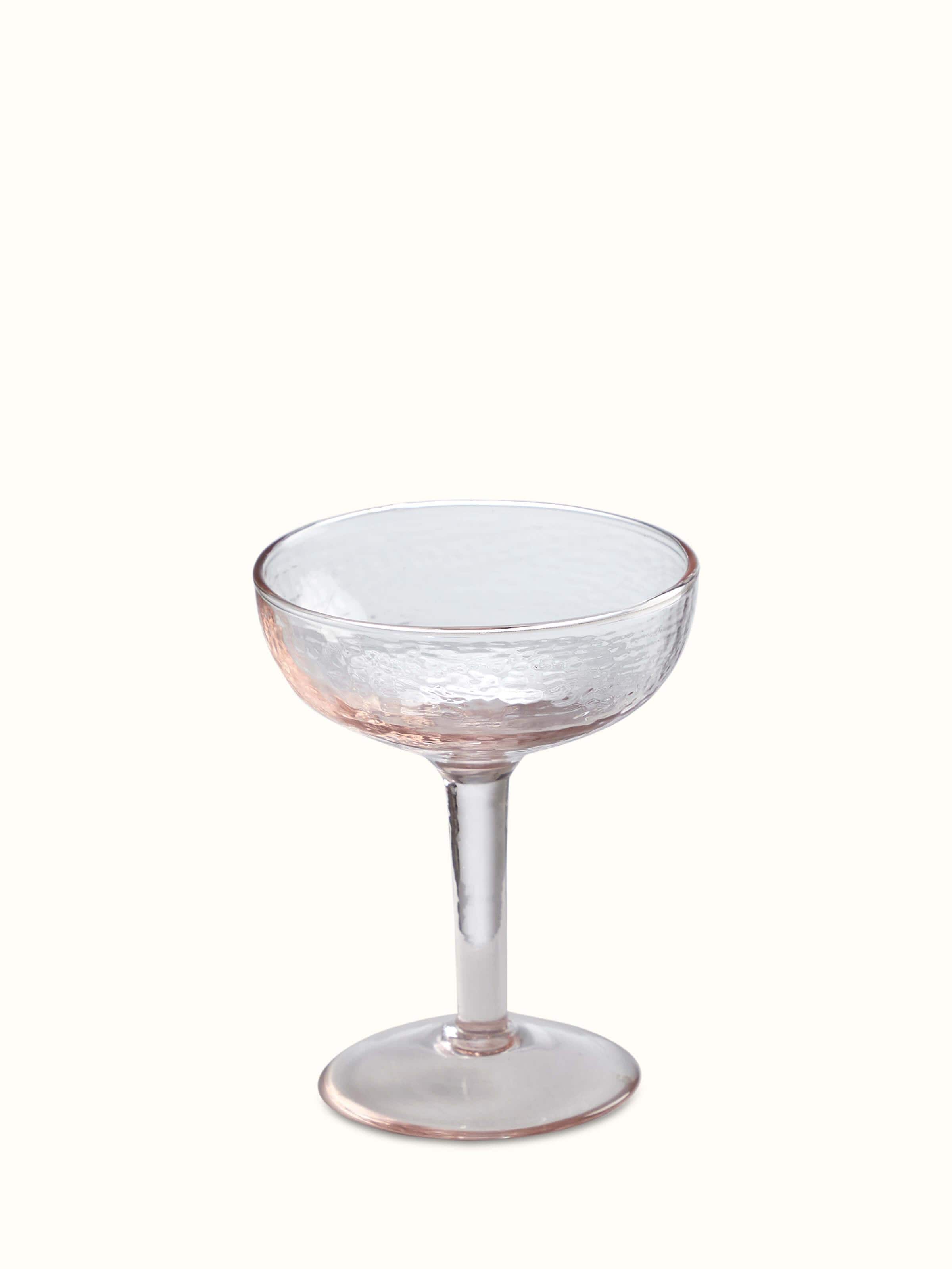 Top view of Glass-worked Wine Glasses in pink showing the rim and interior of the glasses.