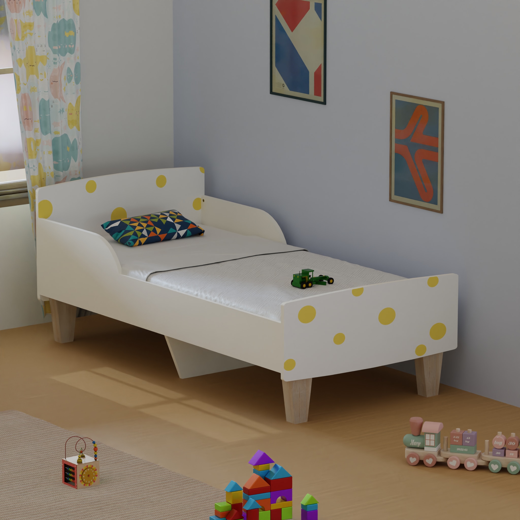 Minimalist Kids Toddler Bed in White and Yellow
