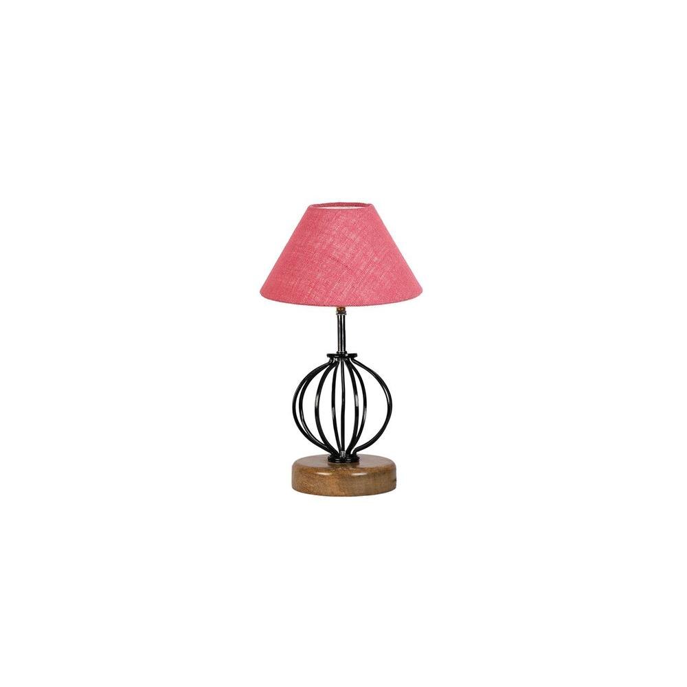 Oaklynn Pink Jute Table lamp with Wood & Iron Base