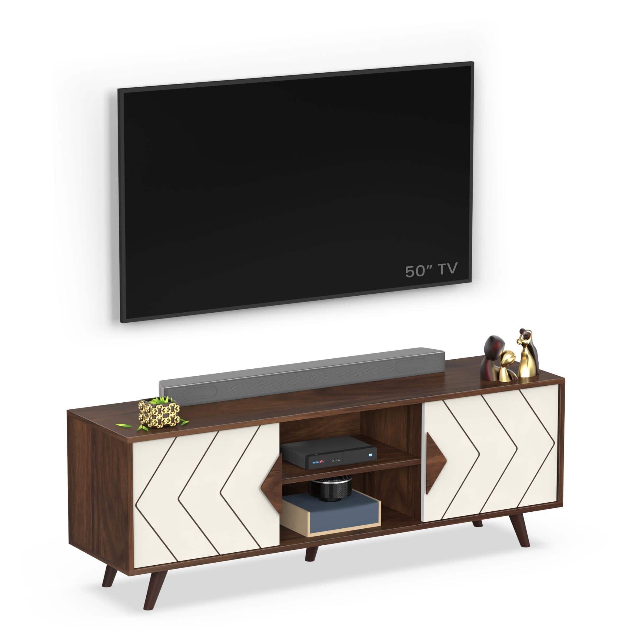 Wilbrome Mini Engineering Wood Floor Standing Tv Entertainment In Brown Maple & White Finish