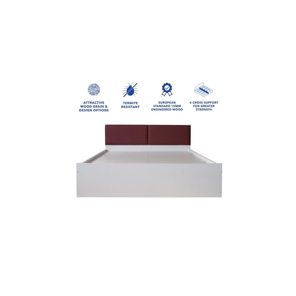 Prana Engineered Wood Queen Size Bed In White Finish