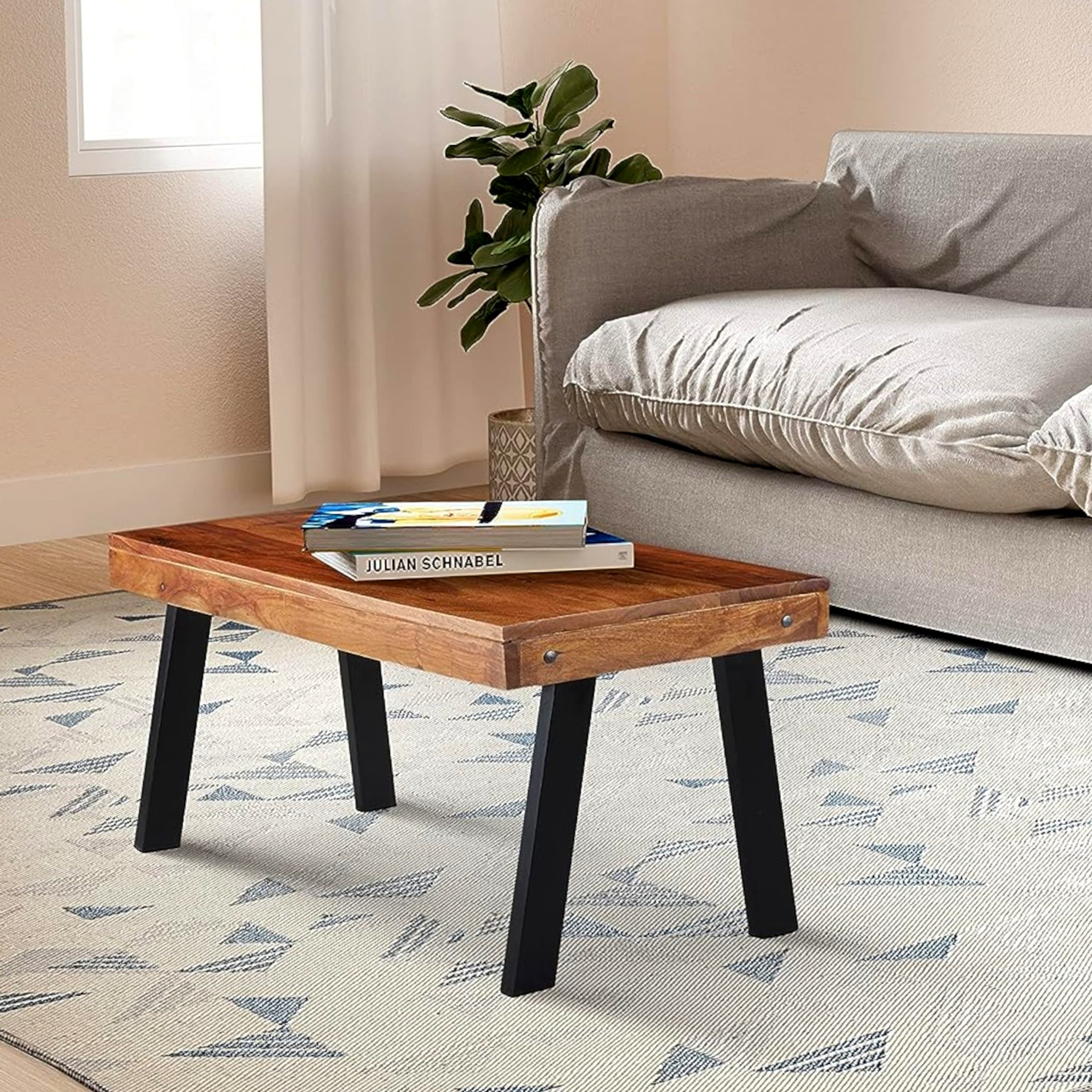 Mayfield Sheesham Wood Contemporary Rectangle Coffee Table In Natural Teak Finish