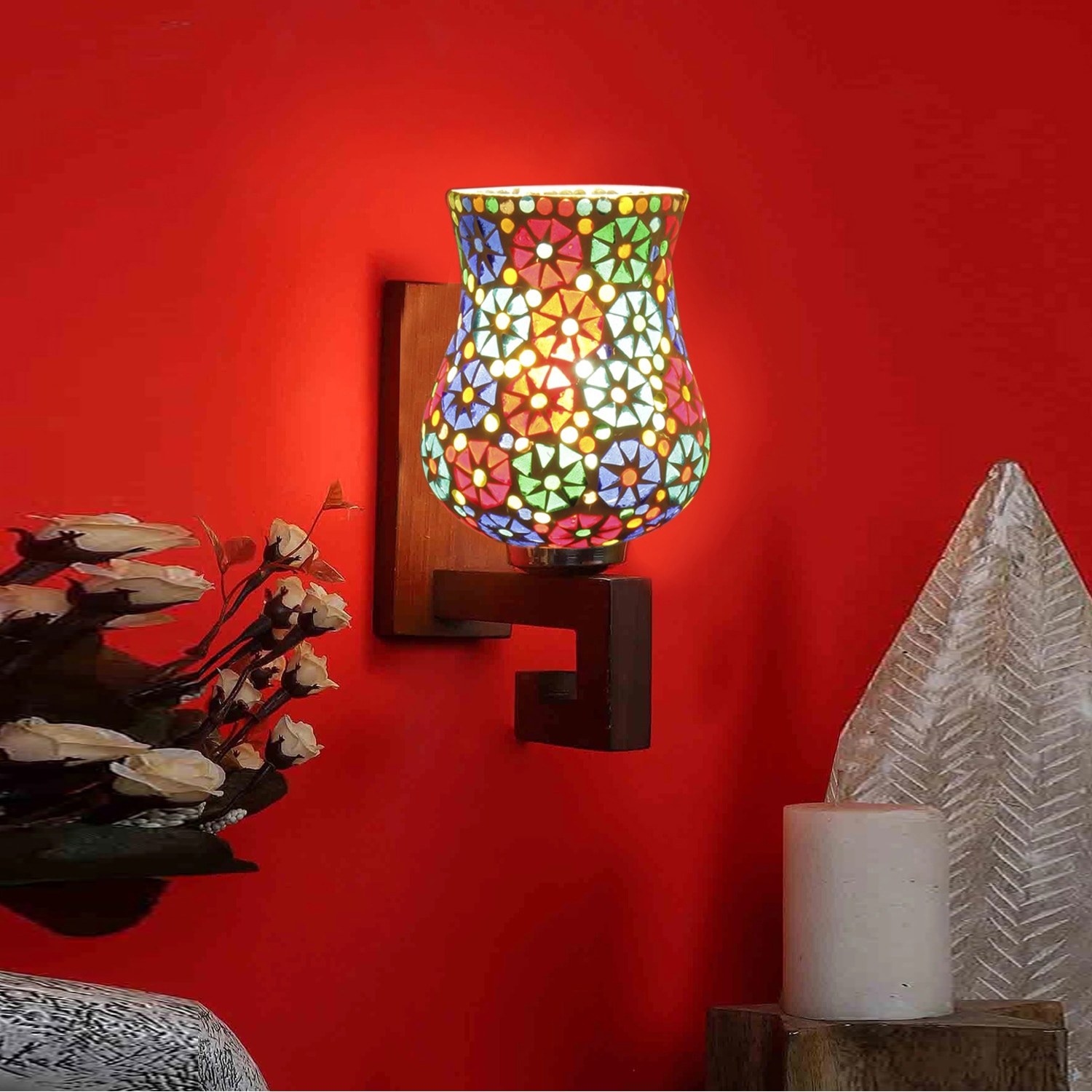 Devansh Solid Wood Electric Wall Light in Multi Colour with Multi Shade Count of 1 Light - Devansh