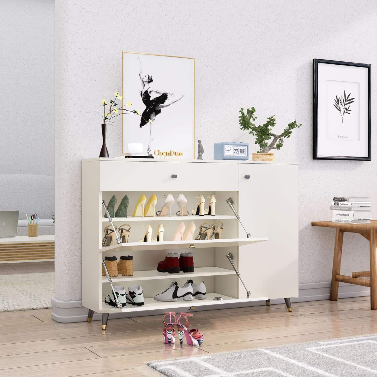 Hexa Red Engineered Wood Shoe Rack in Frosty White Colour - HexaRed