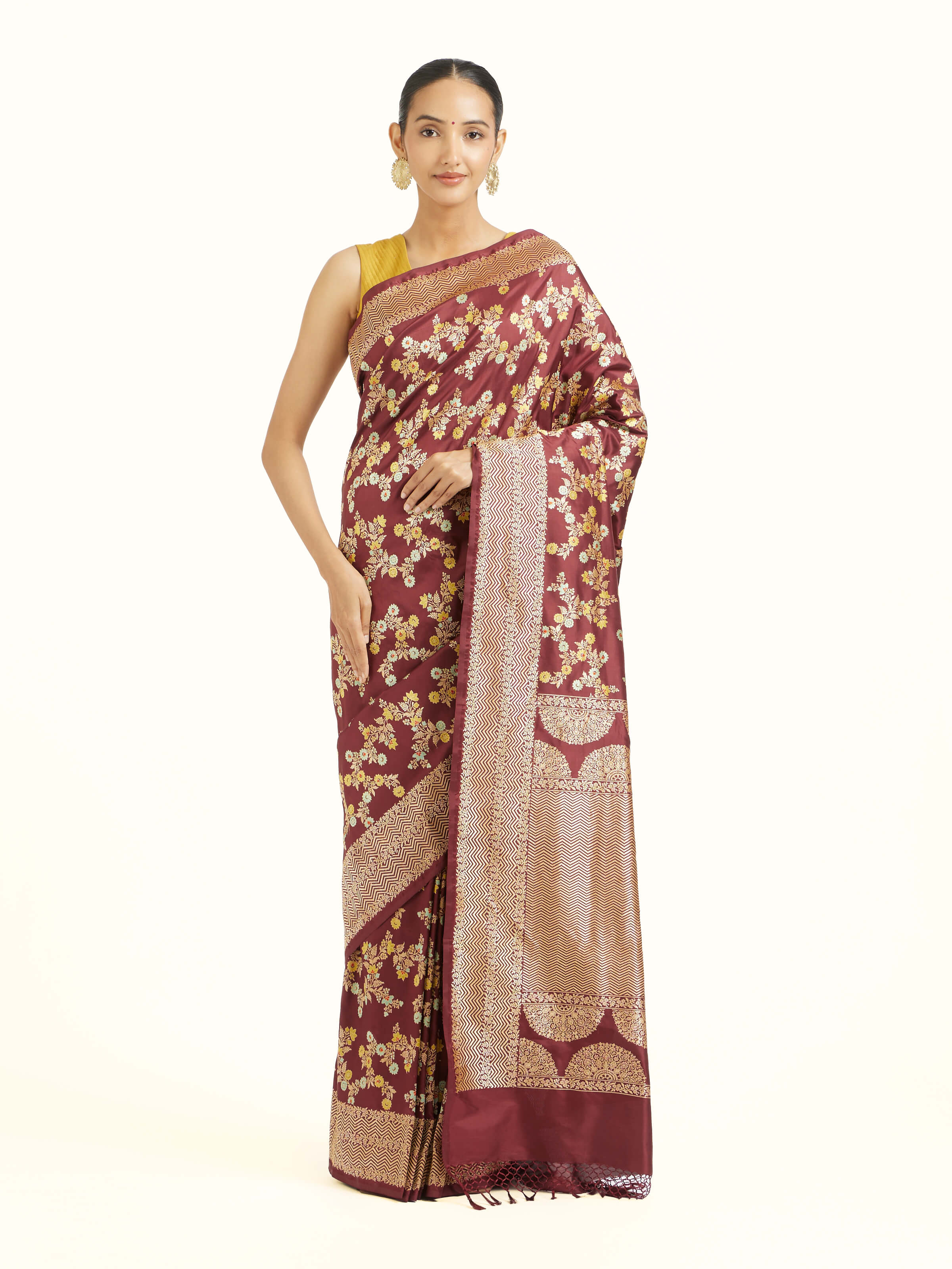 Brown Banarasi Kadhwa Silk Saree