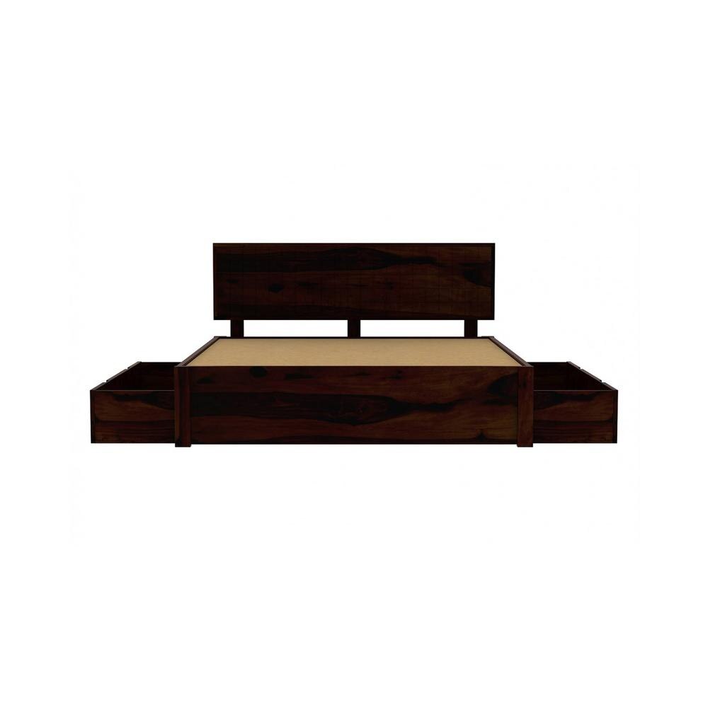 Esra Sheesham Wood Queen Size Bed Drawer Storage Walnut Finish (60 x 78 inches)