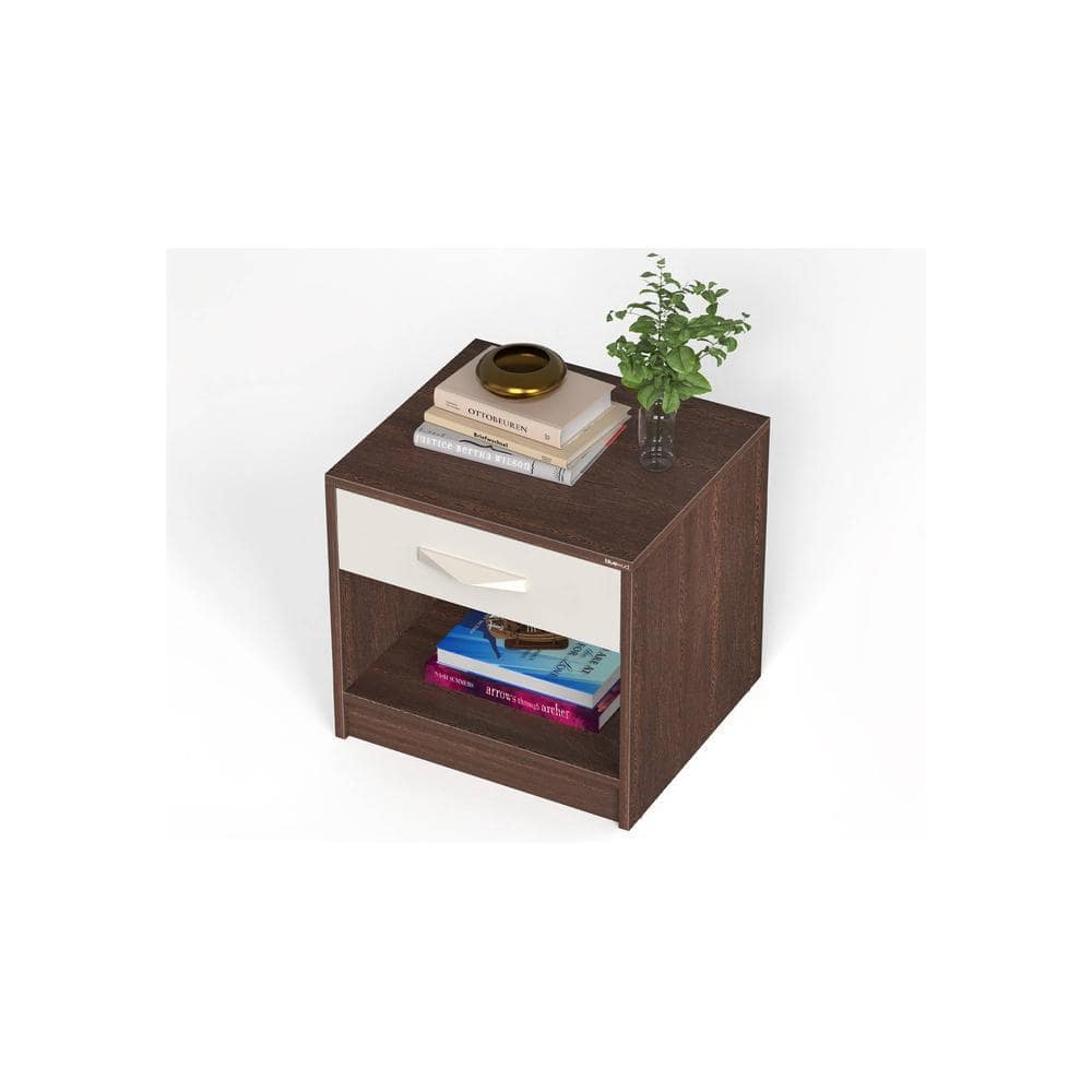 Oliver Engineered Wood Bed Side Table, End Table with Storage and Drawer Lamp, Flower Stand for Bedroom Home Furniture (Wenge & White)