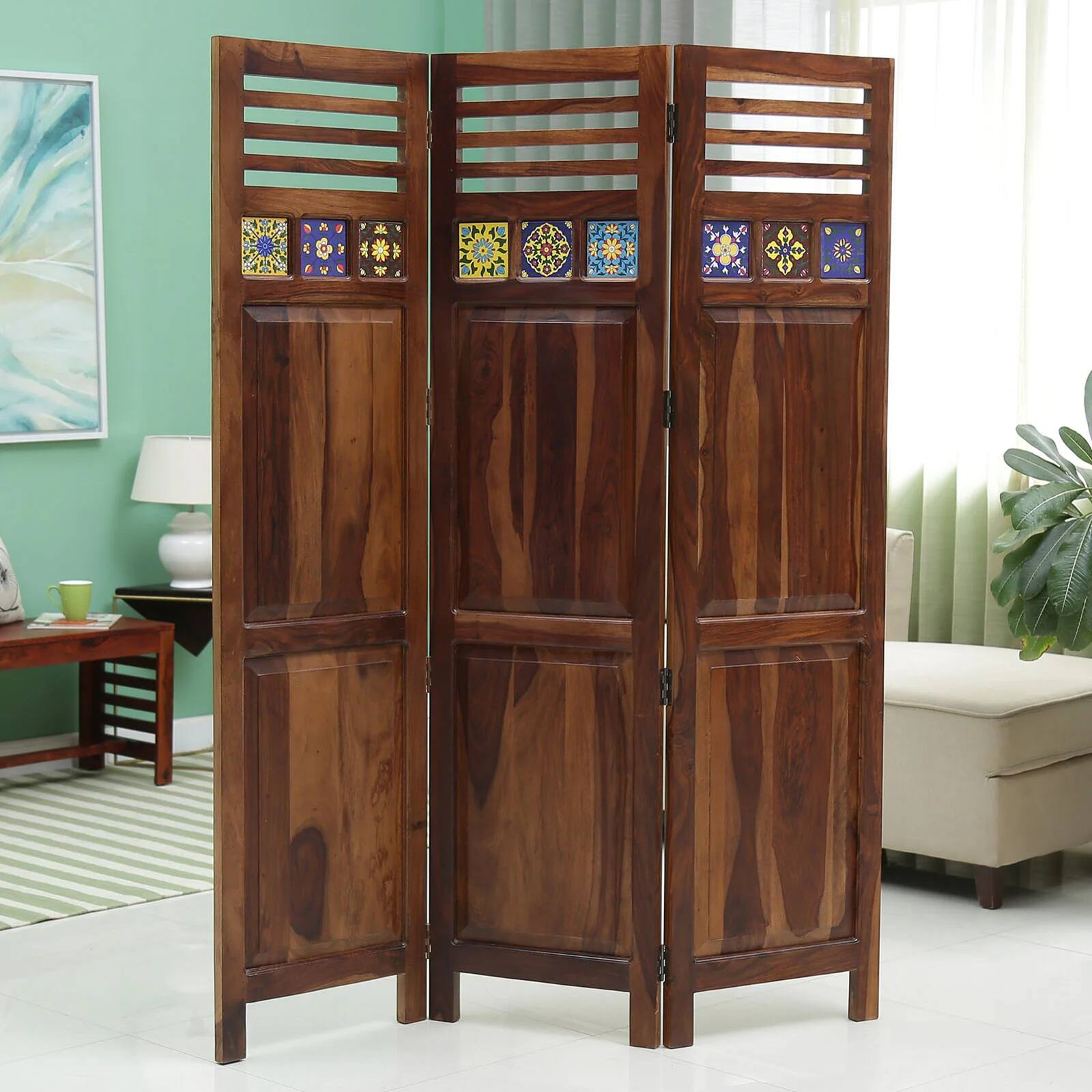 Rangrez Sheesham Wood Room Divider In Natural Finish - Woodenmood