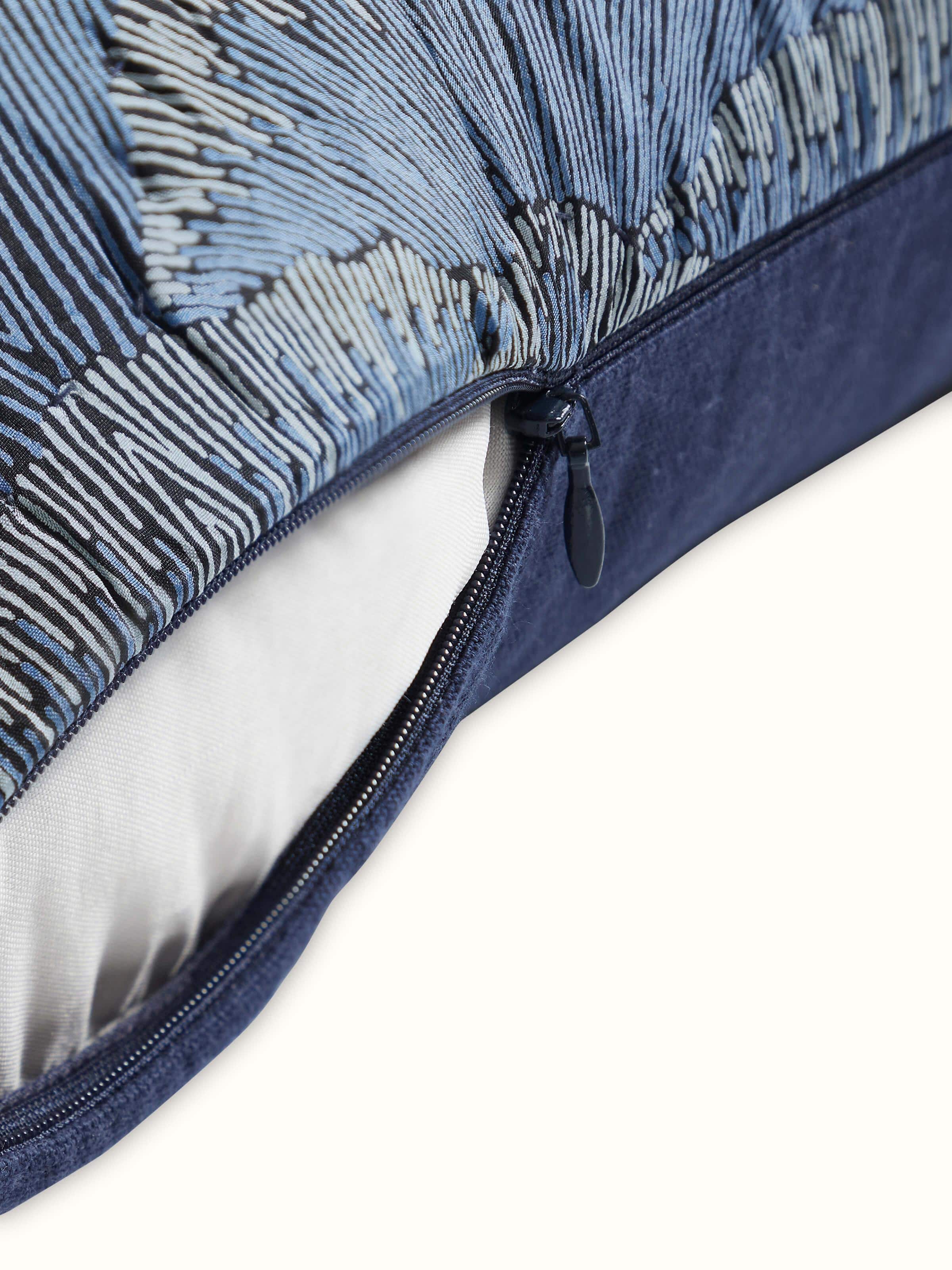 Parvat Indigo Ombre Silk Sanganeri Hand Block Printed Cushion Cover