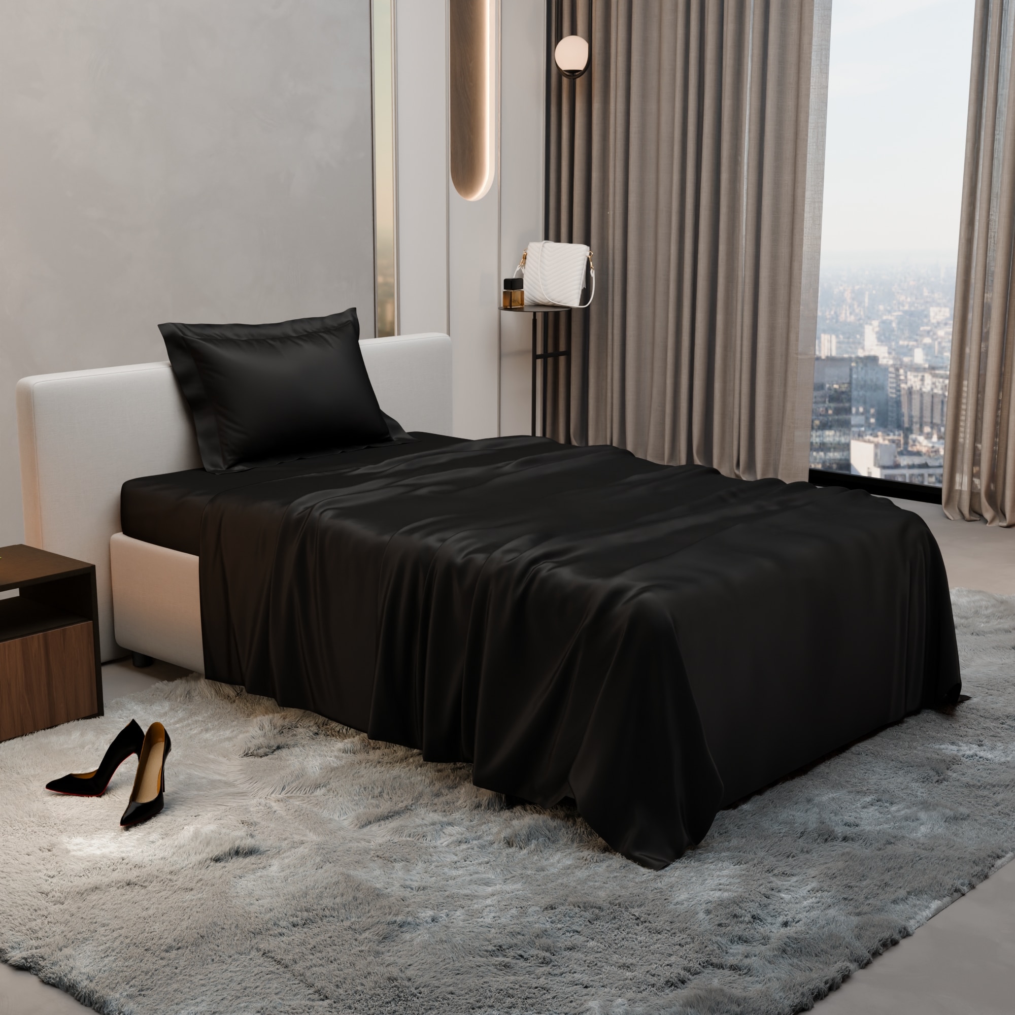 Stoa Paris Single Bedsheet with 1 Pillow Cover sheet with Midnight Black - Stoa Paris