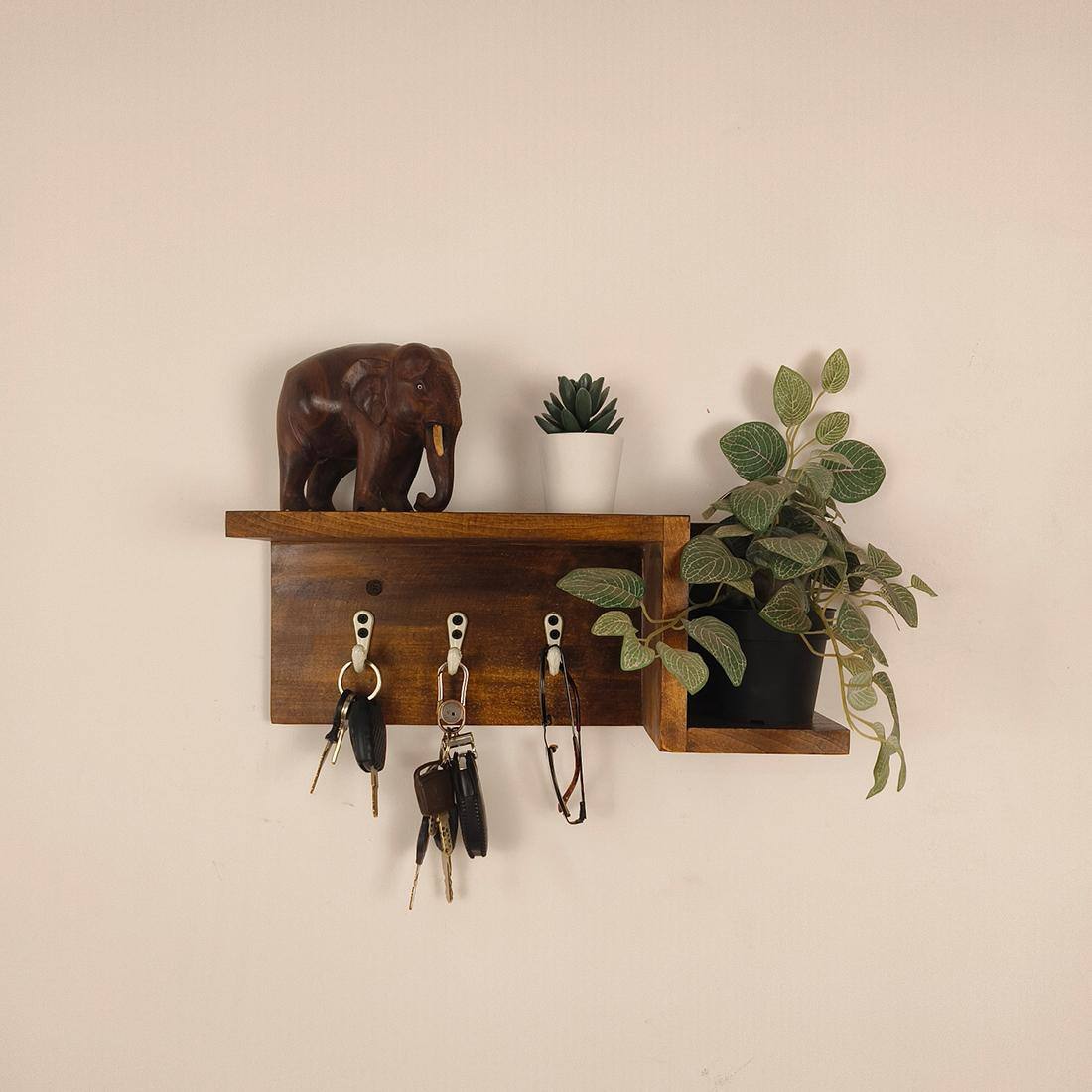 Preston Wooden Wall Shelf Organiser With Key Holders