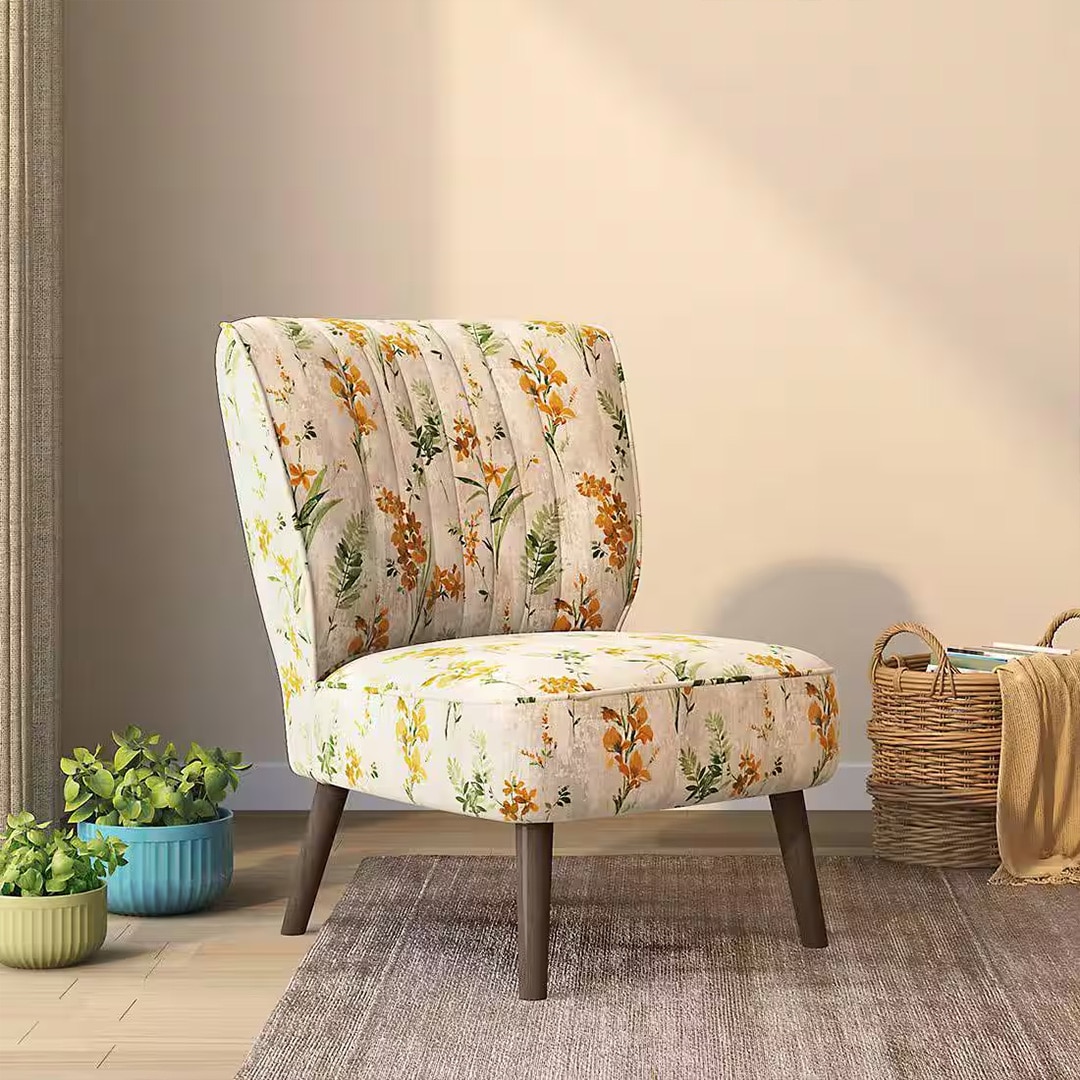 Grace Lounge Chair in Mustard Floral Colour