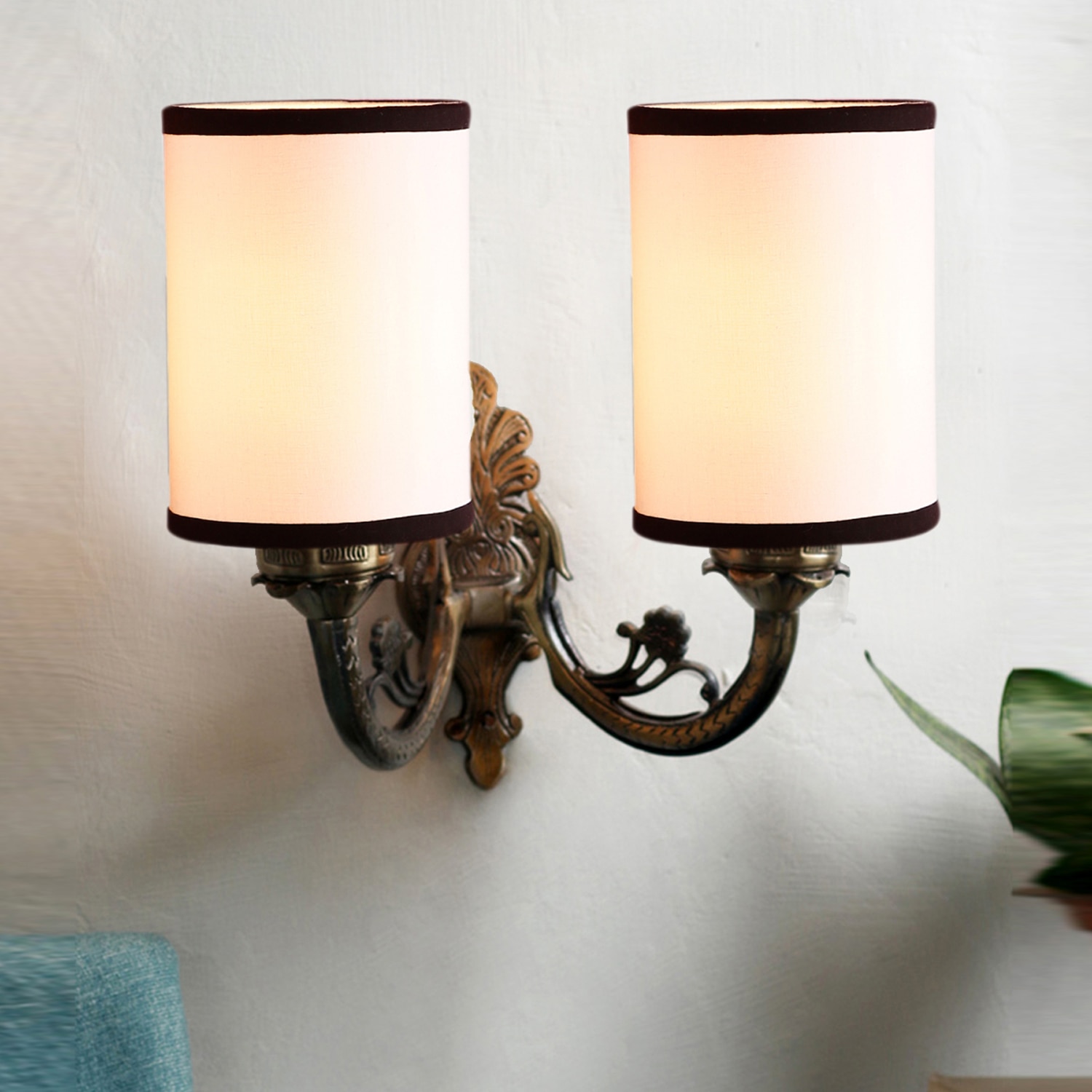 Devansh Metal Electric Wall Light in Antique Gold Colour with White & Black Shade Count of 2 Lights - Devansh