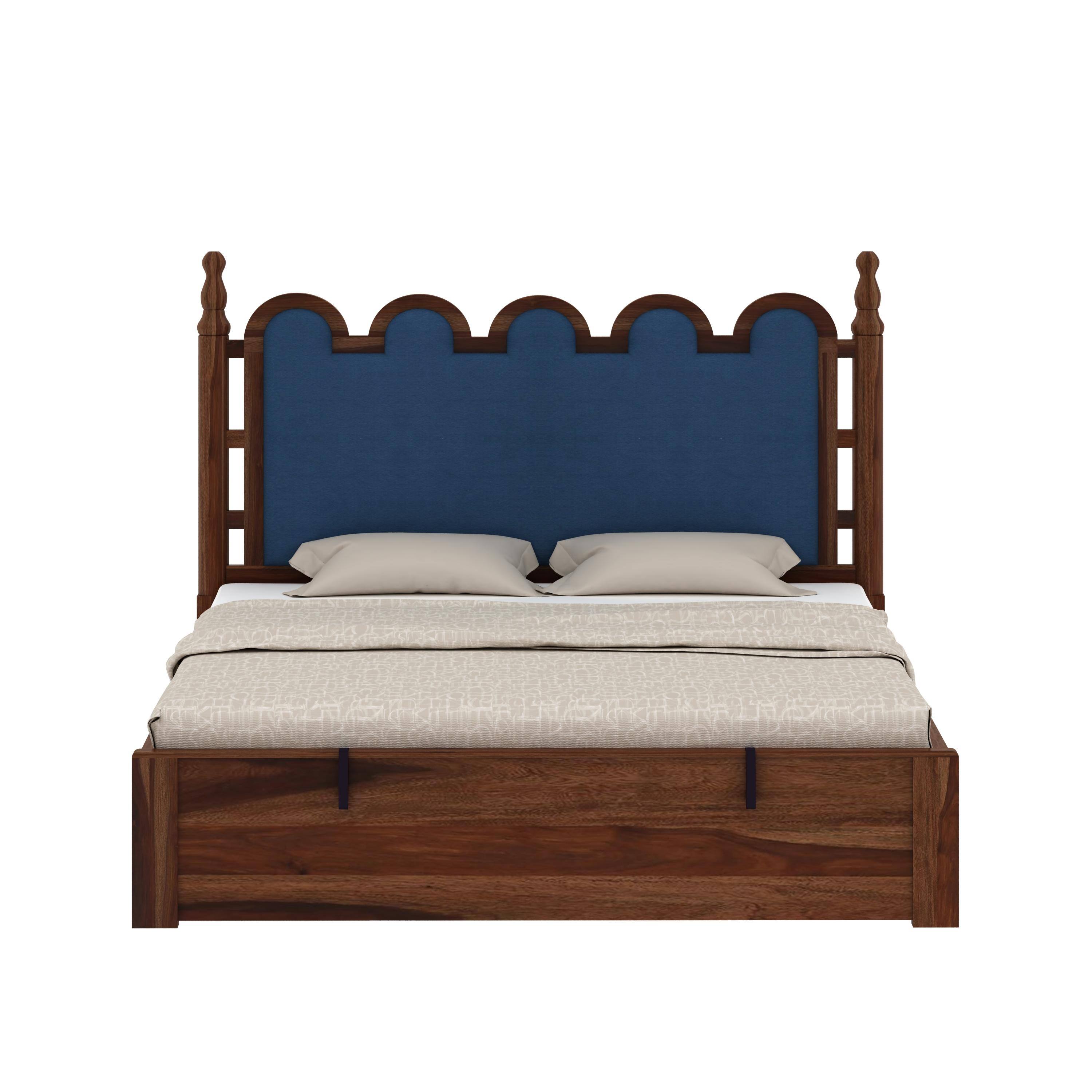 Heritage Sheesham Wood Queen Size Bed With Hydraulic Storage in Provincial Teak Finish
