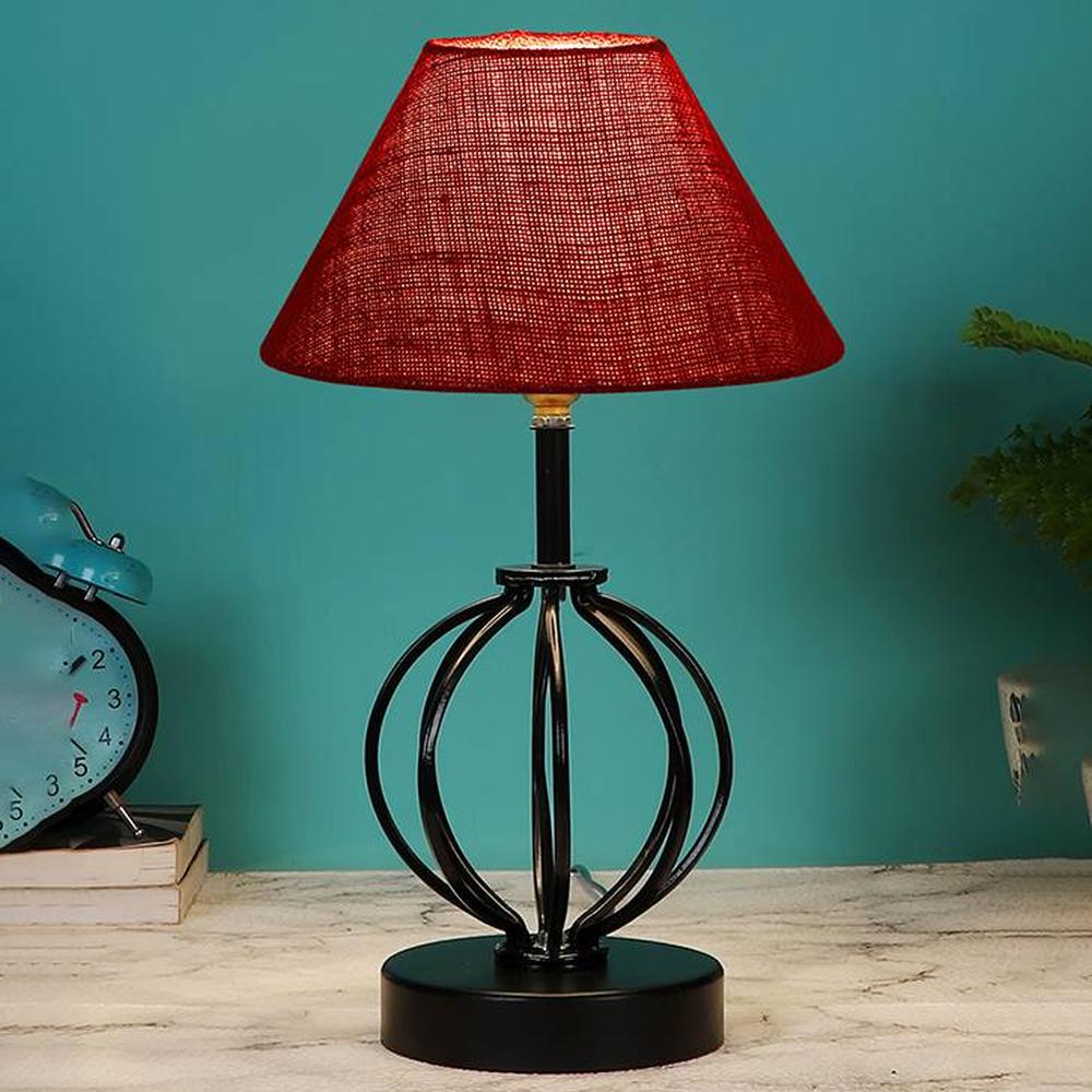 Harley Maroon Jute Table lamp with Iron Base