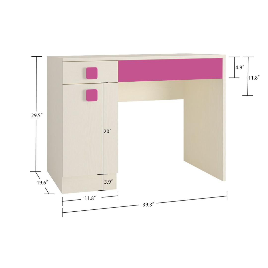 Kristina Kids Study Desk with Shuttered Cabinet and 2 Drawers in Light Wood Barbie Pink Colour