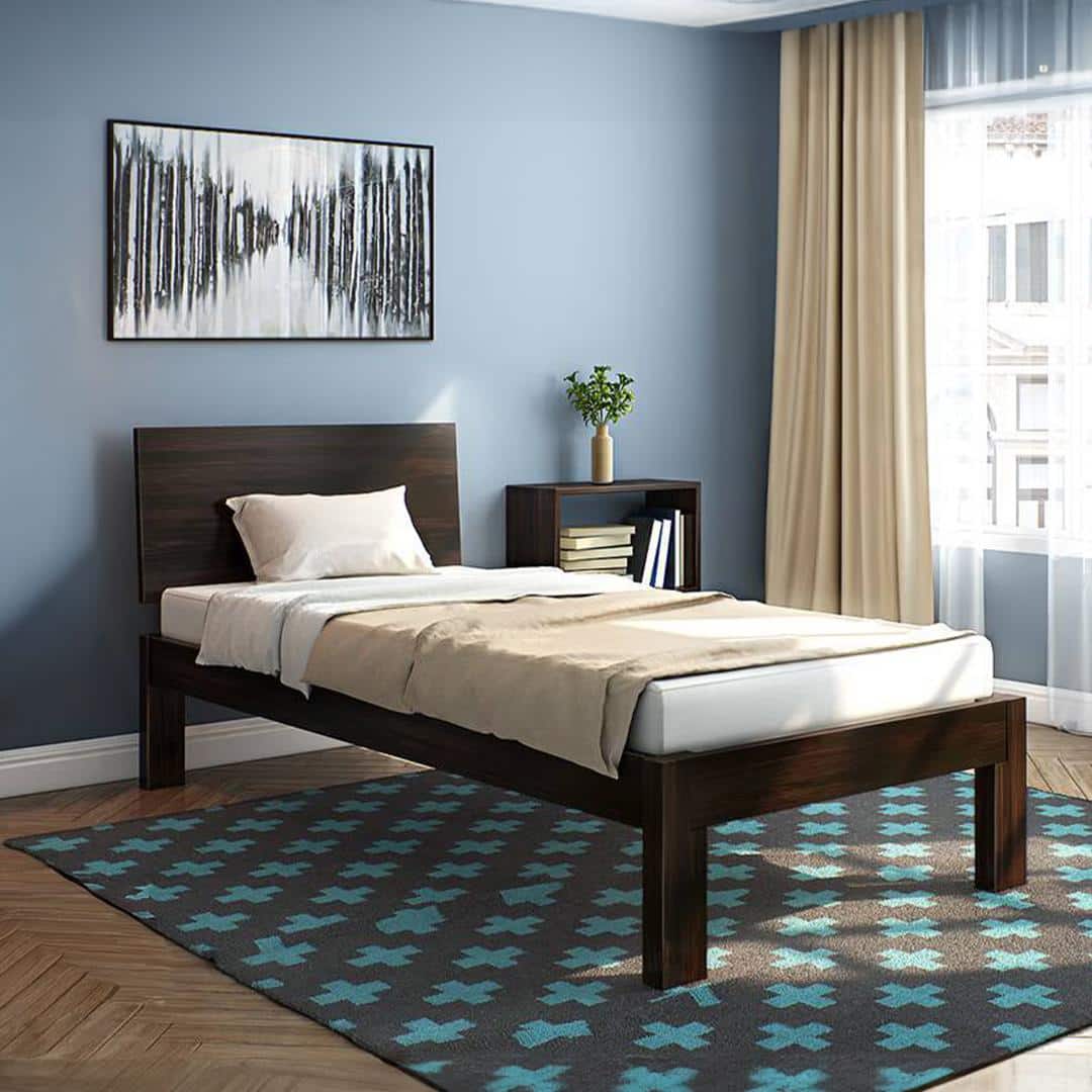 Boston Solid Wood Single Size Bed In Mahogany Finish