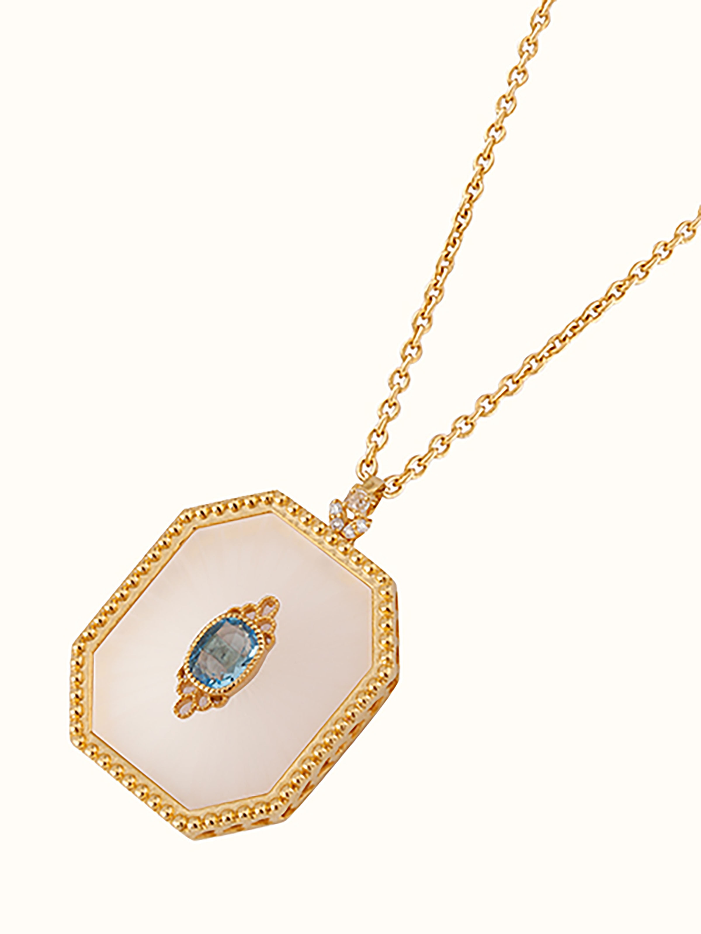 Overhead view of Lapidary 14 Karat Gold Pendant & Chain