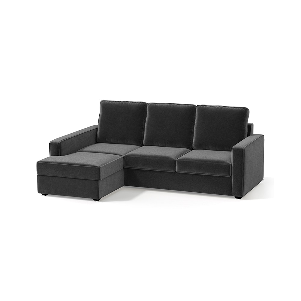 Apollo Compact Sofa (Colour : Pebble Grey, Cushion : Hard, Back Type : High Back, Seating Capacity : Left Aligned 2 Seater + Left Aligned Chaise + Ottoman) - Urban Ladder