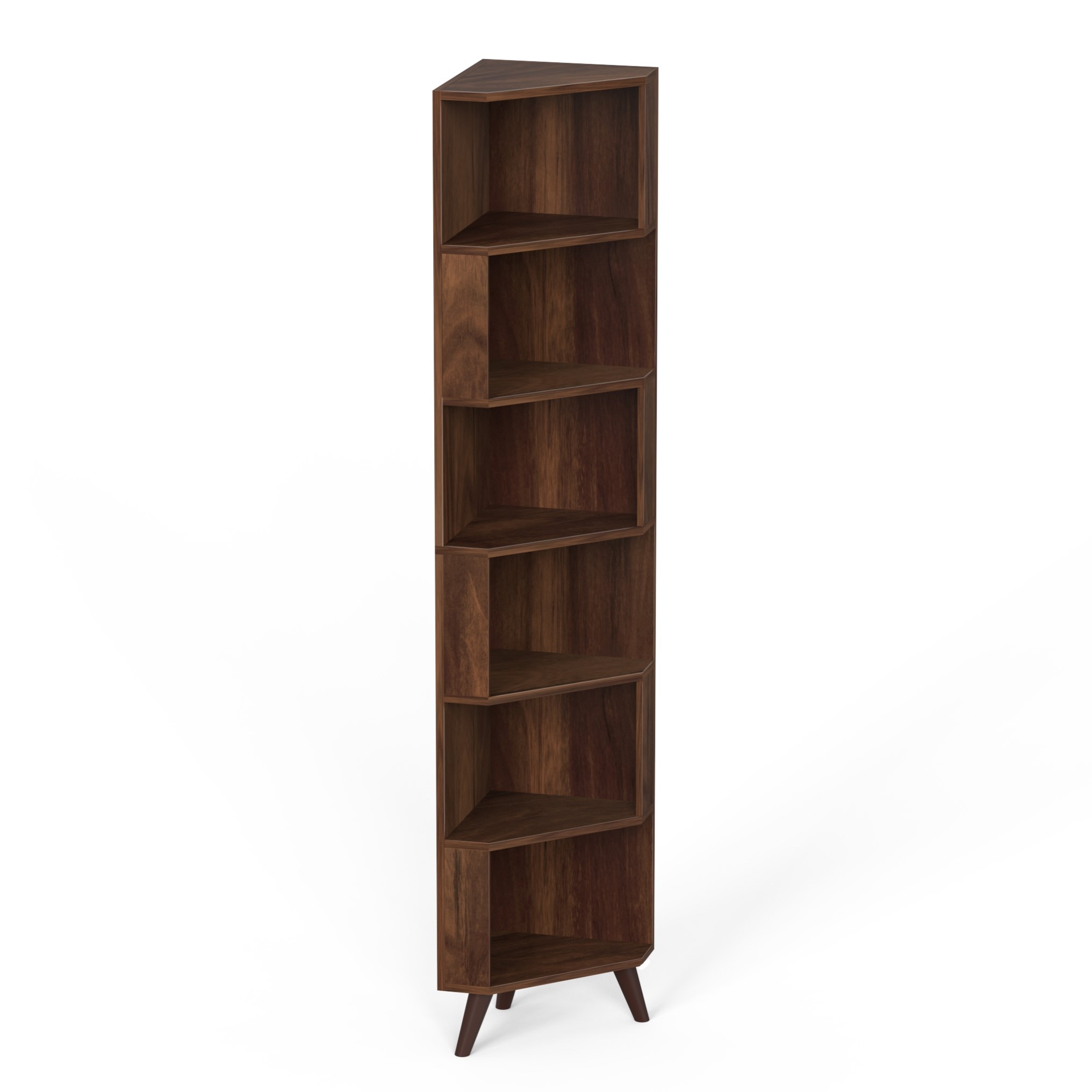 BLUEWUD Veluno Corner Shelf Bookshelf Cabinet Book Rack Organizer with Shelves for Storage D�cor Display Cabinet Floor Standing for Living Room Home Library (Brown Maple)