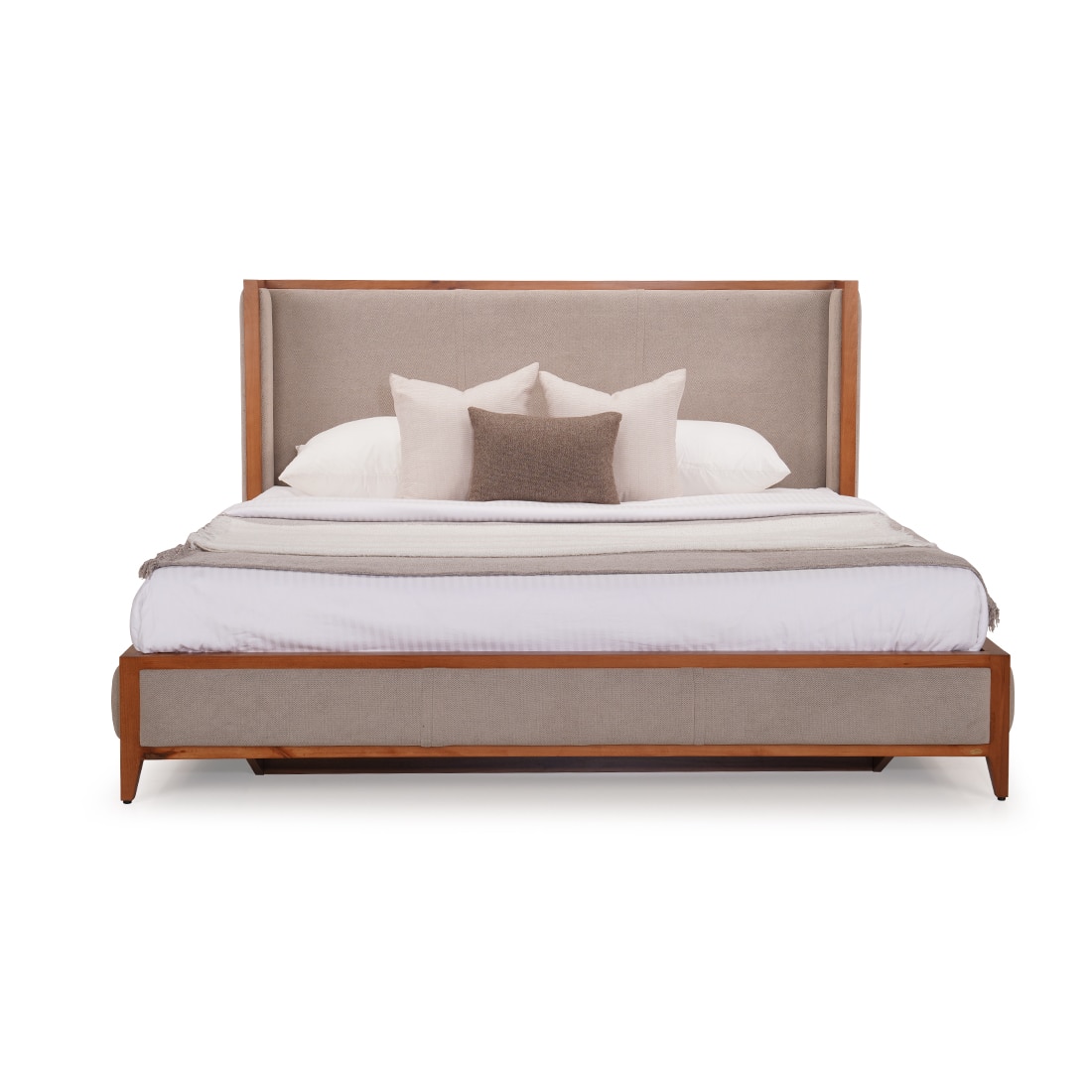 Kingsley Fabric Queen  Size Bed With Hydraulic Storage (Textured Beige Colour)