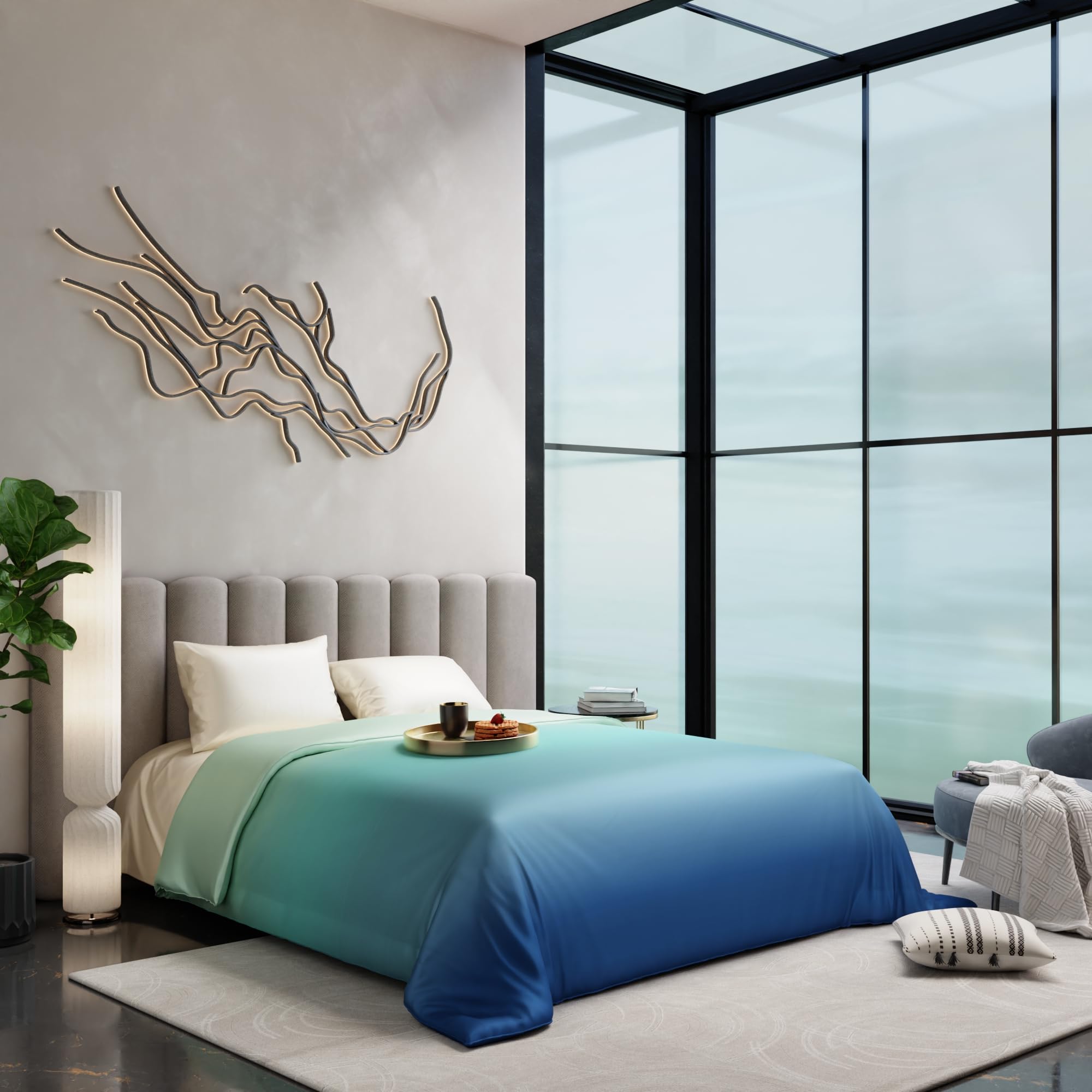 Stoa Paris Comforter for King Size Bed, 300 TC Ultra Satin Fabric  Green Blue - Stoa Paris